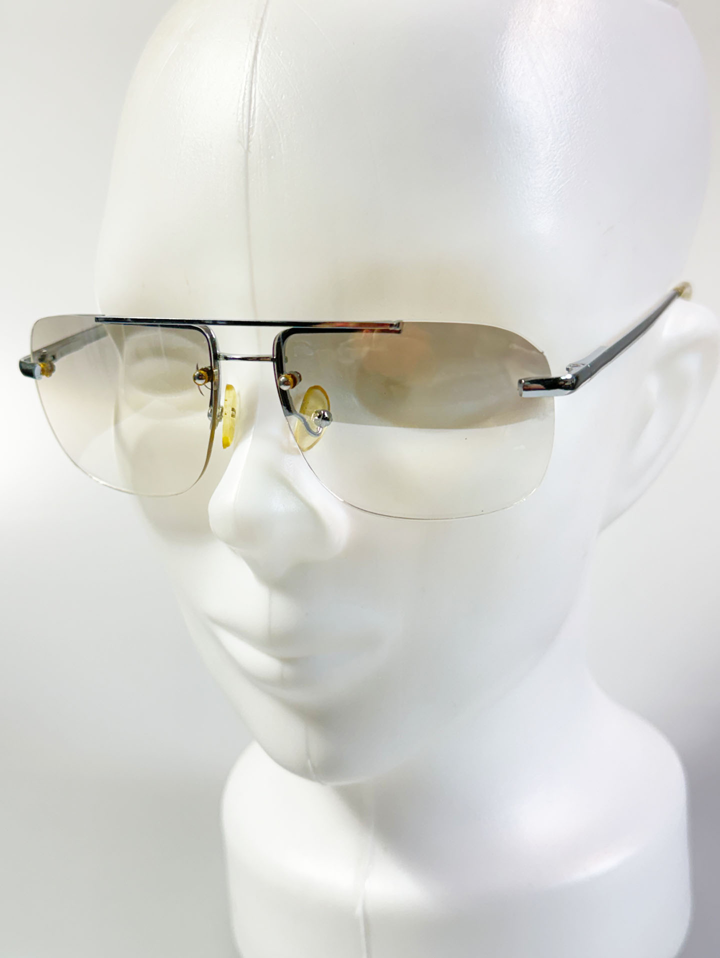 90’s Silver Double Bridge Rimless Square Metal Sunglasses