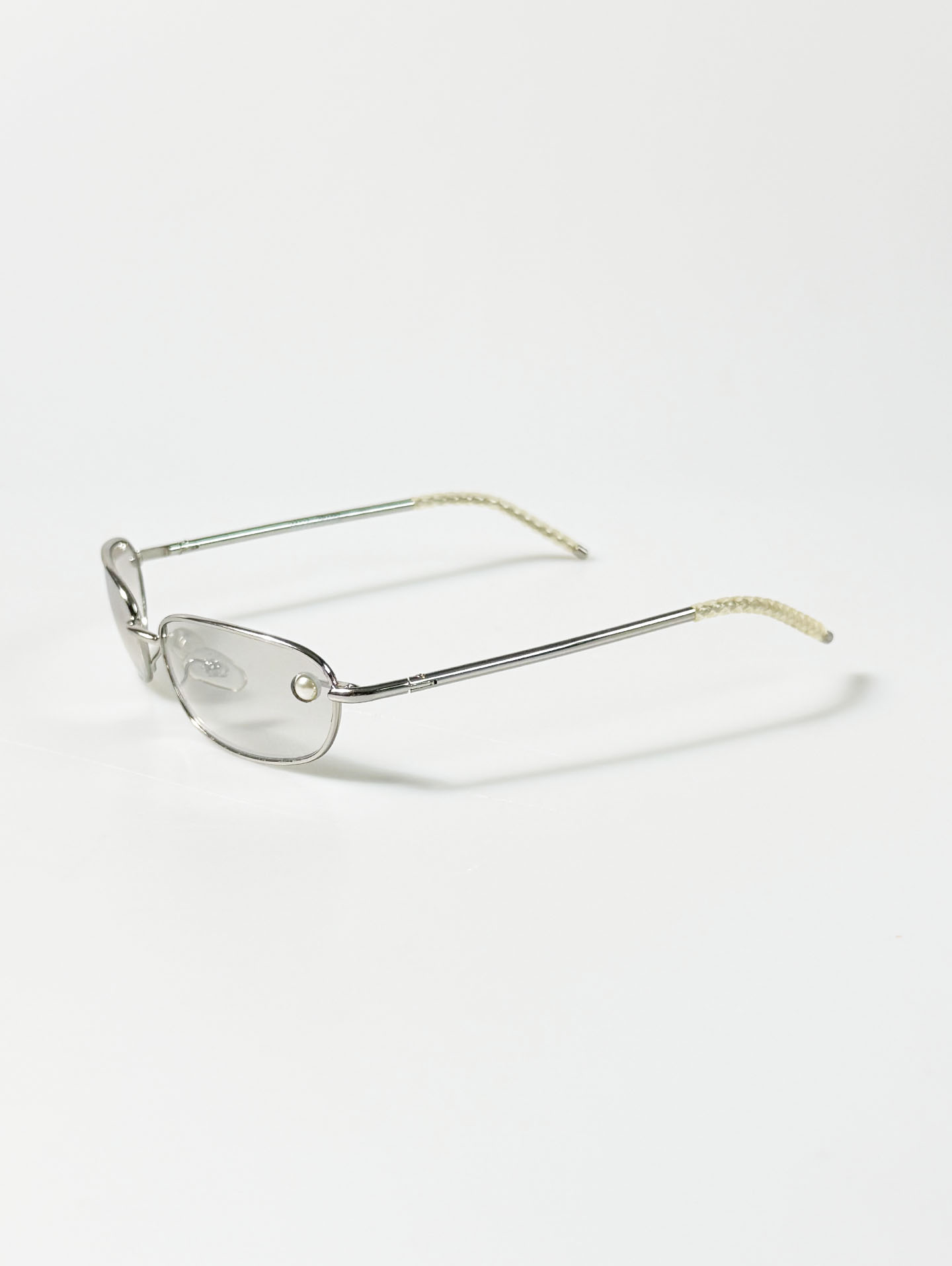 Silver Metal Slim Oval Beaded Detail Tint Sunglasses