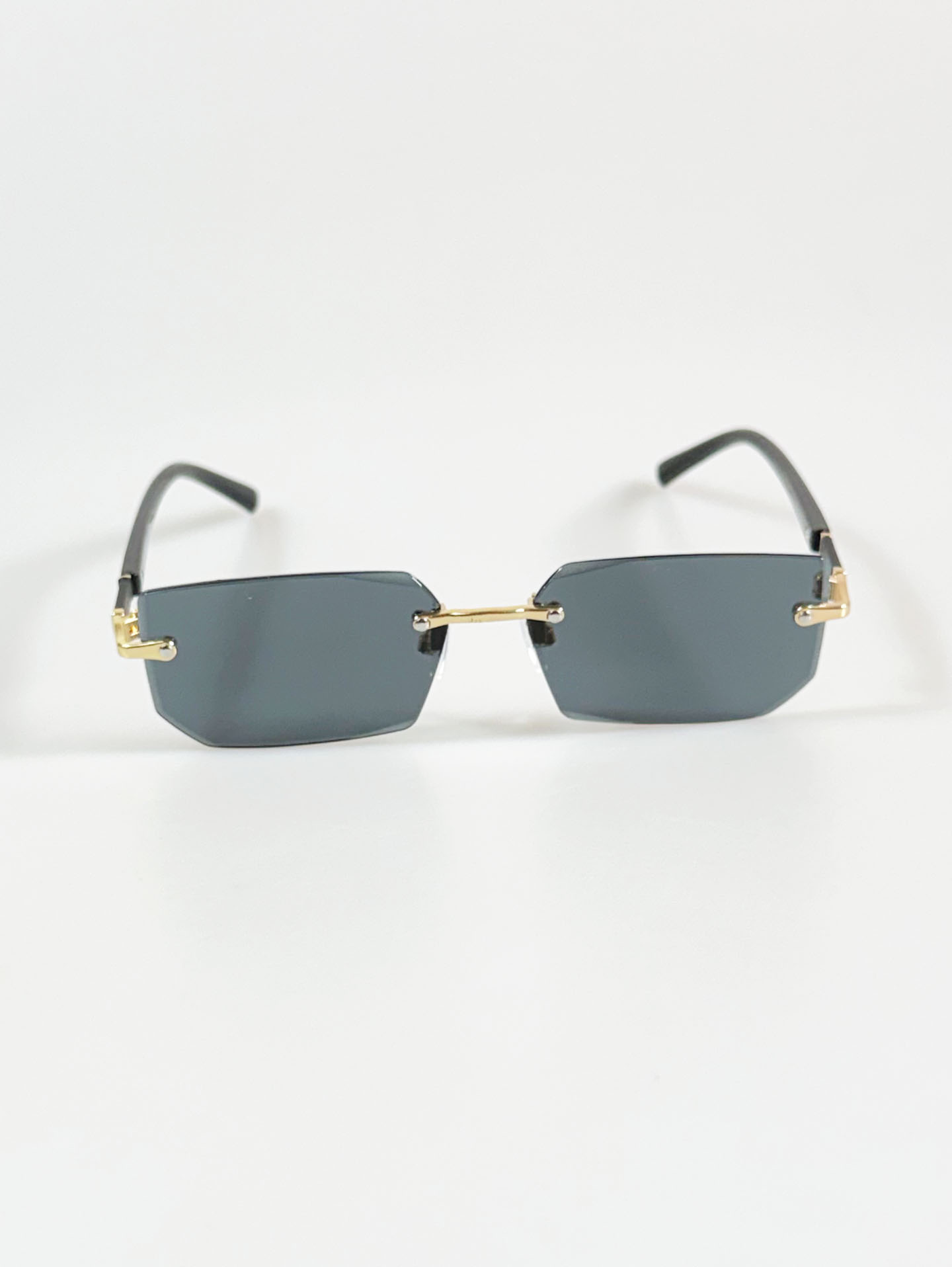 Rimless Square Black Gold Metal Frame Sunglasses