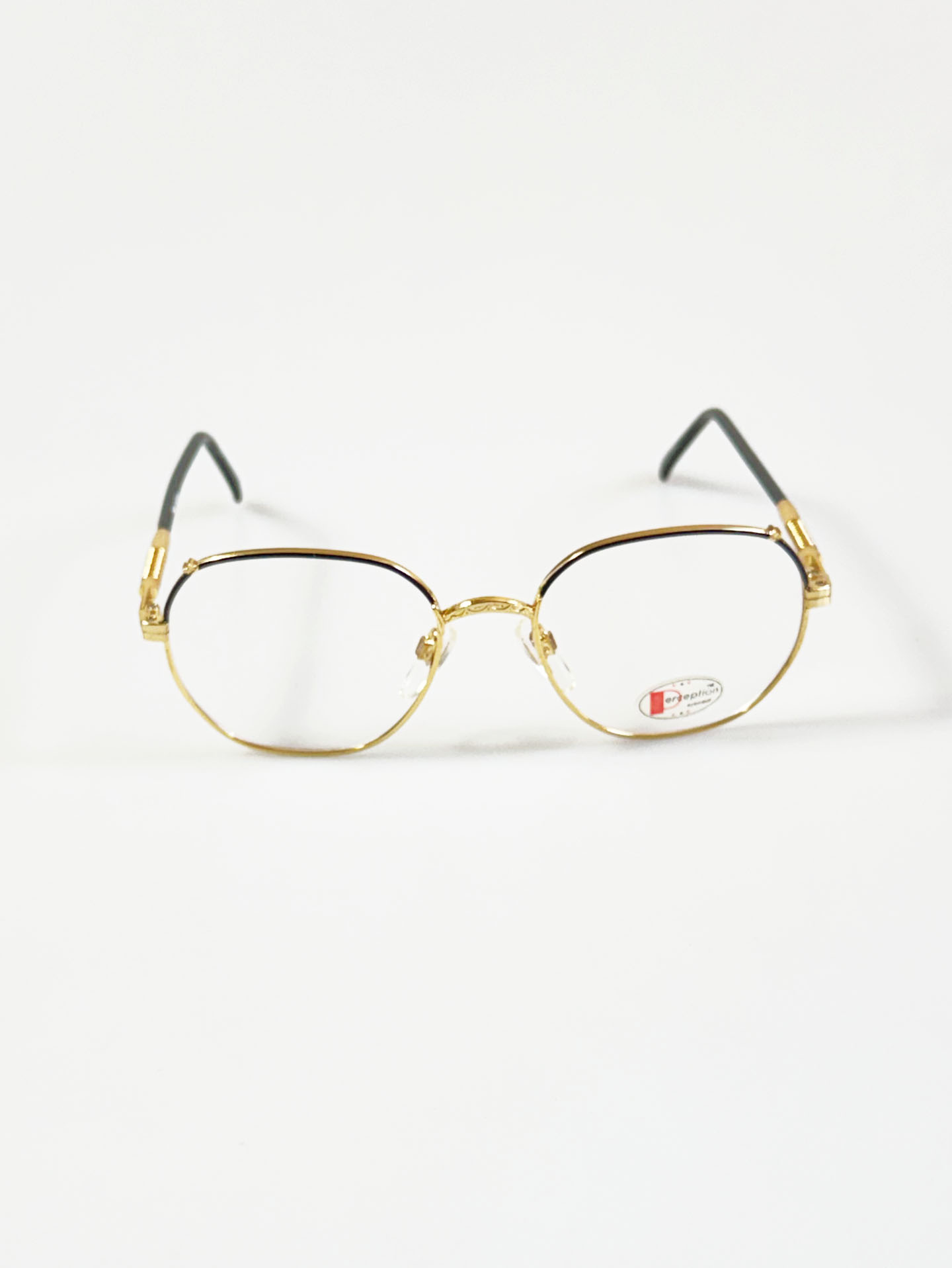 90's PERCEPTION Eyewear Gold Black Geometric Metal Frame Glasses