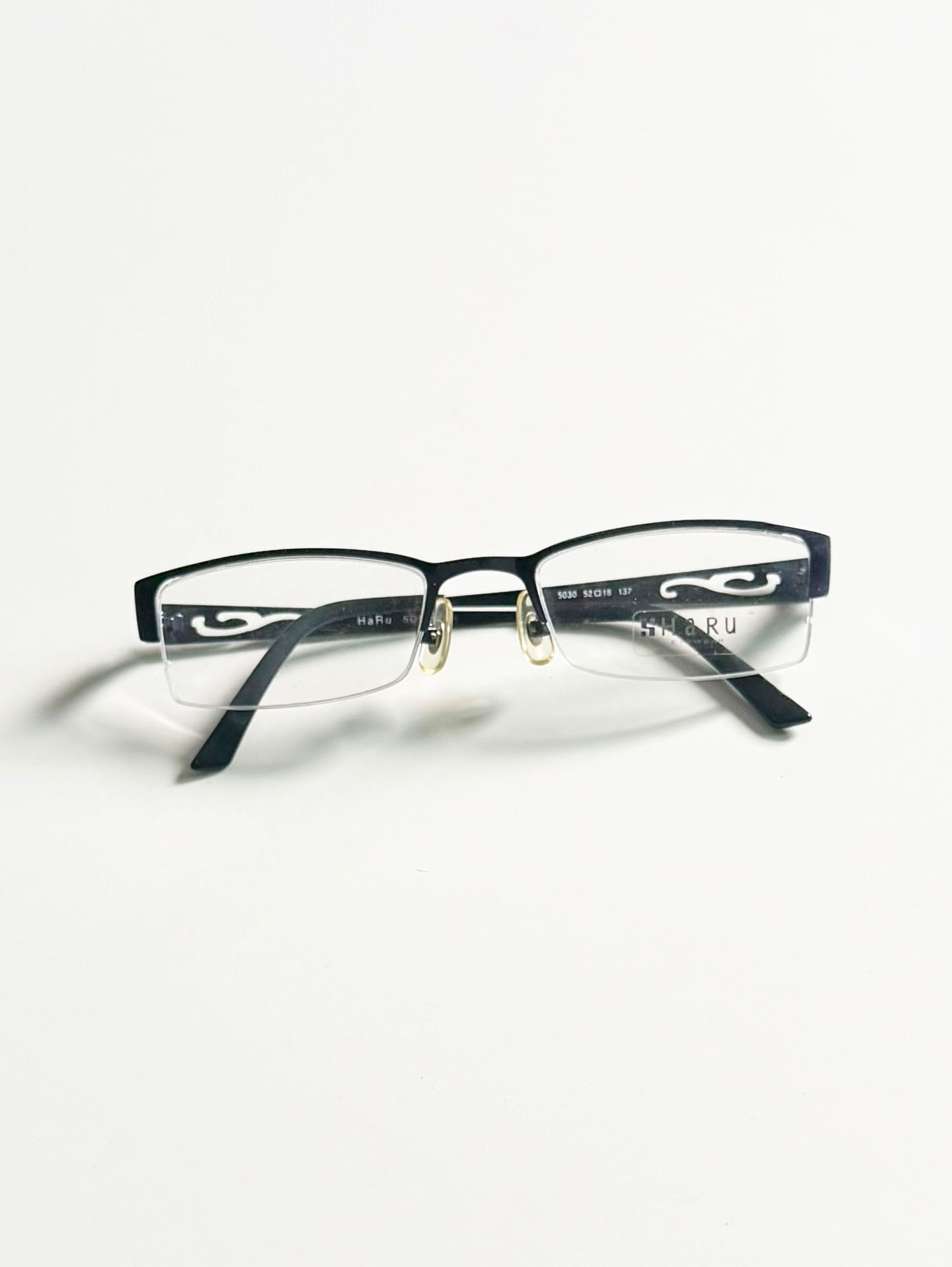 HARU Semi-Rimless Navy Square Metal Frame Glasses