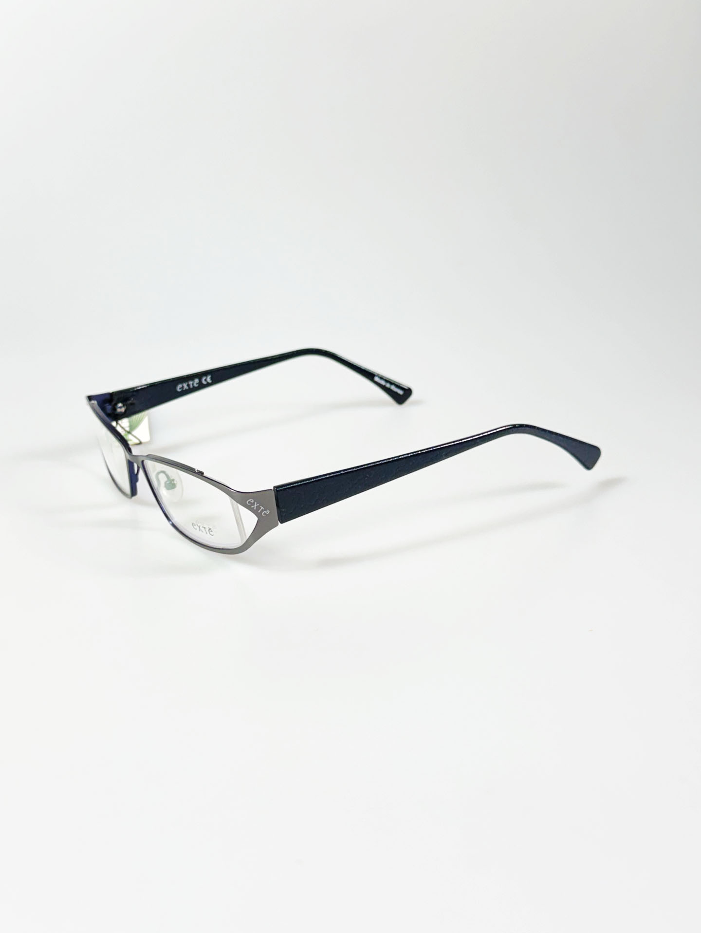 EXTE Dark Silver Slim Square Metal Frame Glasses