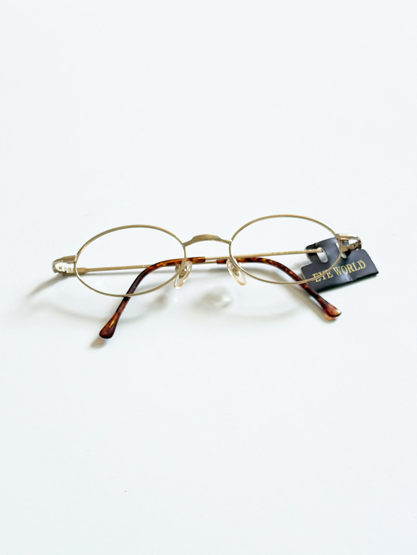 90's EYE WORLD Gold Slim Oval Metal Frame Glasses