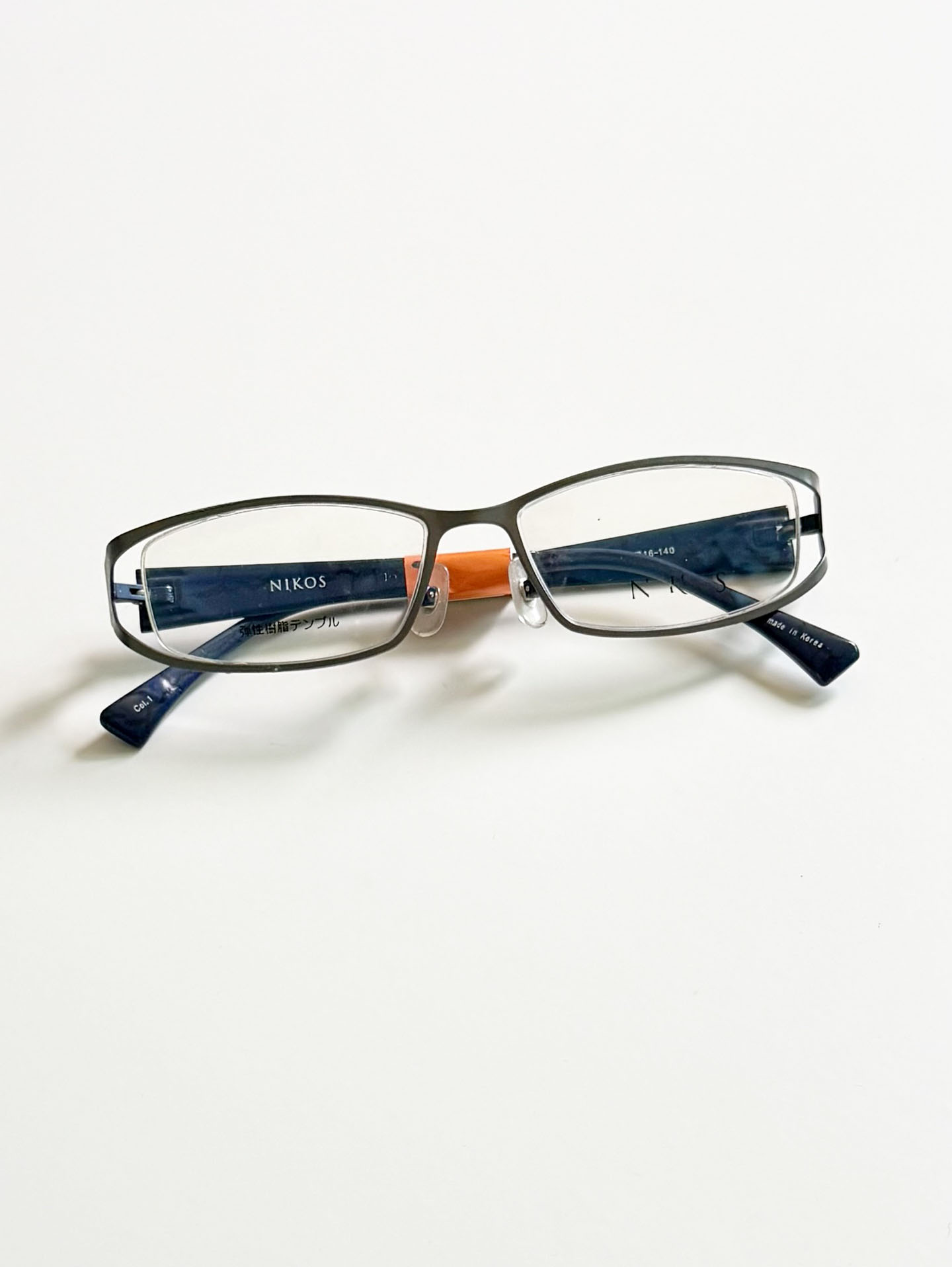 NIKOS Matte Silver& Navy Blue Slim Square Combination Frame Glasses