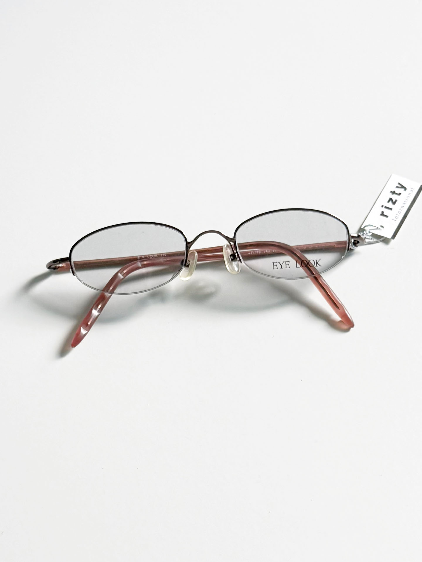 90's EYE LOOK Brown Slim Oval Semi-Rimless Metal Frame Glasses