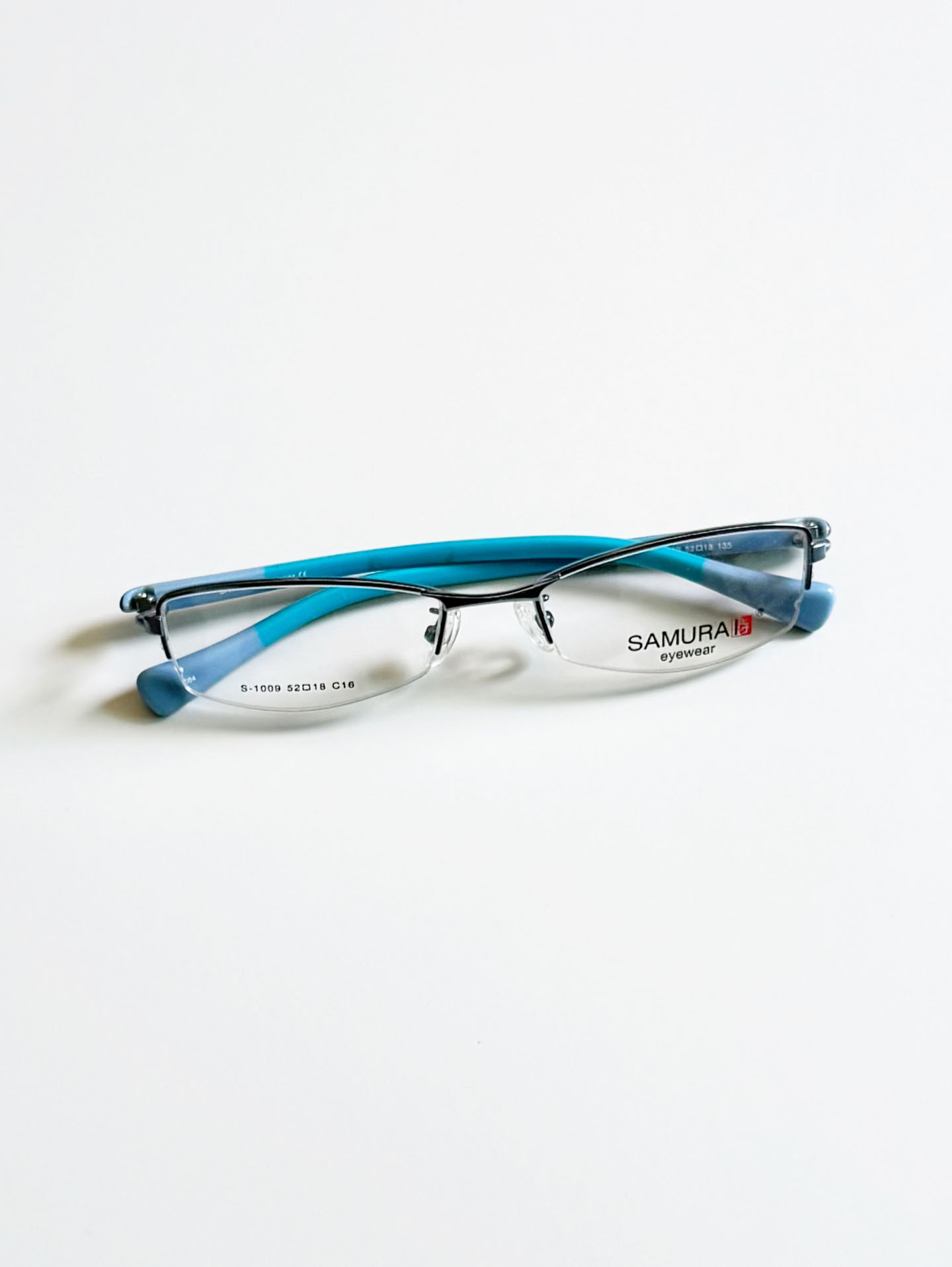 SAMURAI Eyewear Blue Half Rim Square Metal Frame Glasses