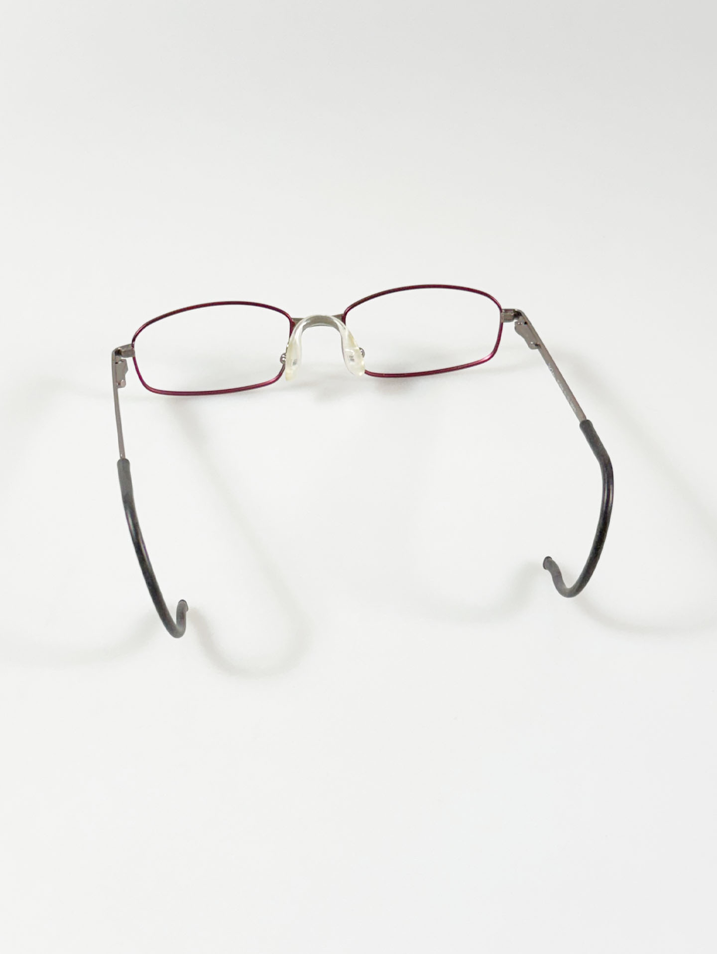 SARA & JOHN Burgundy & Silver Slim Square Metal Glasses