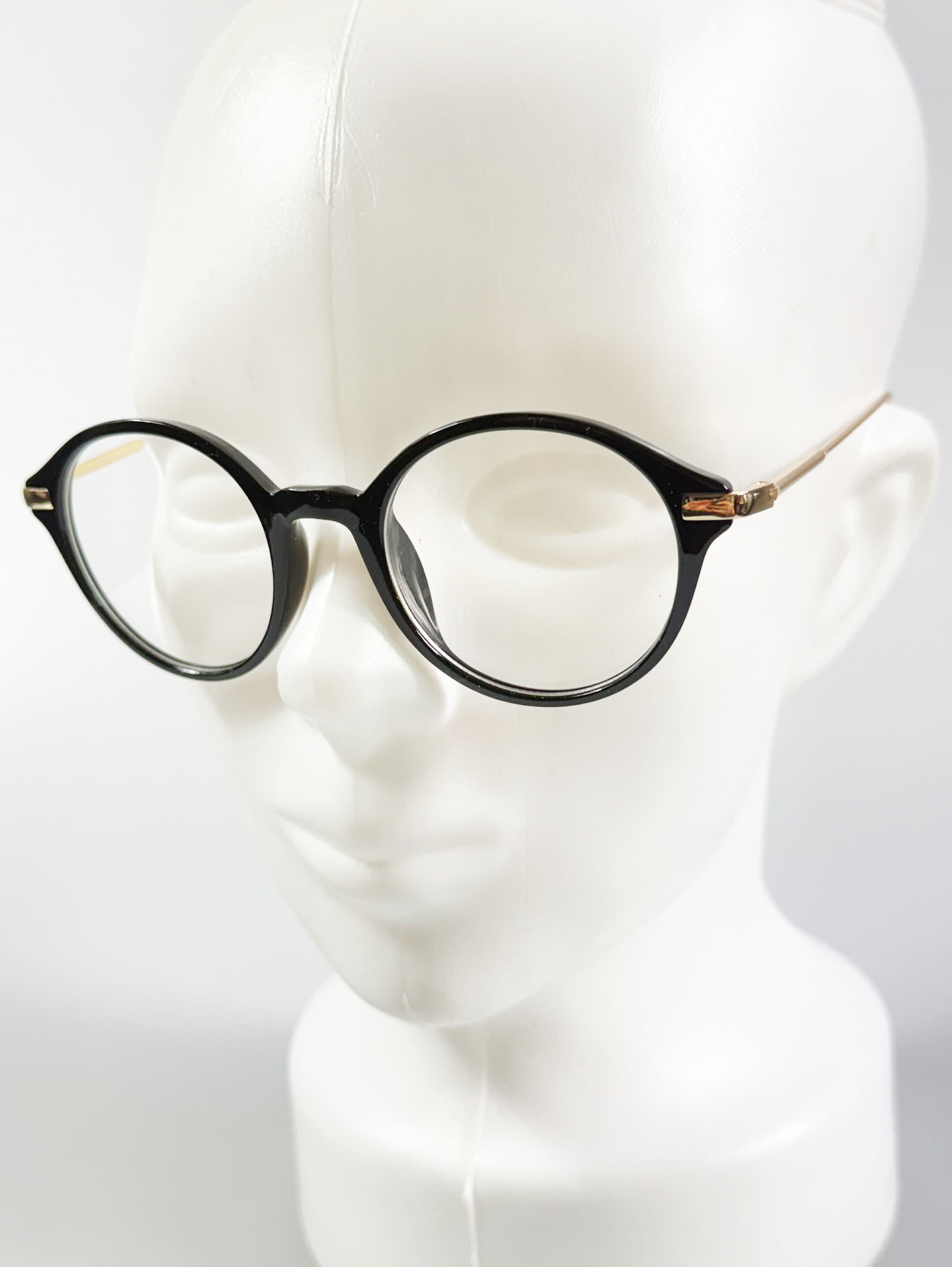 Black Round Acetate & Gold Metal Combi Glasses