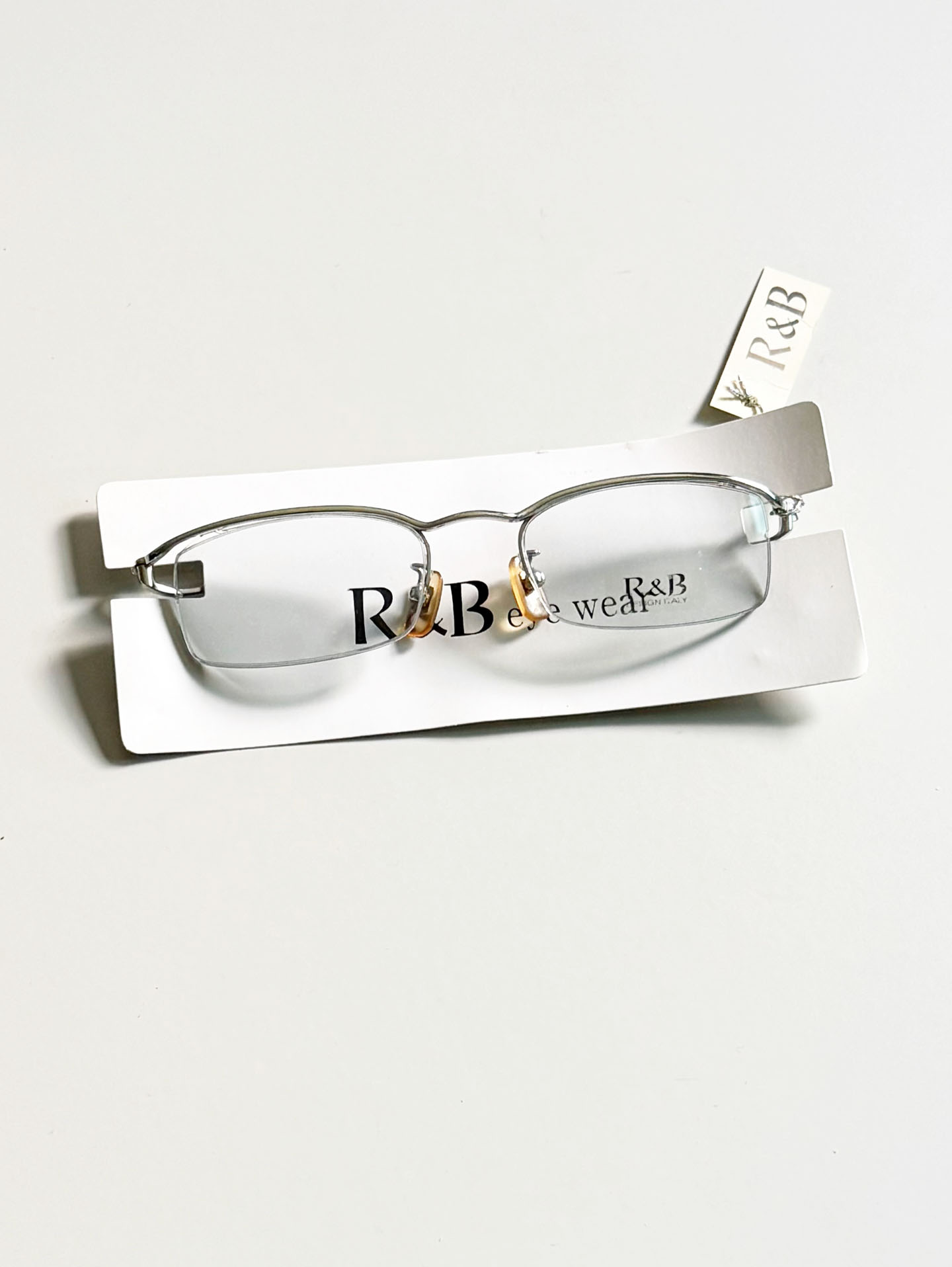 R&B Eyewear Silver Slim Square Semi-Rimless Metal Glasses