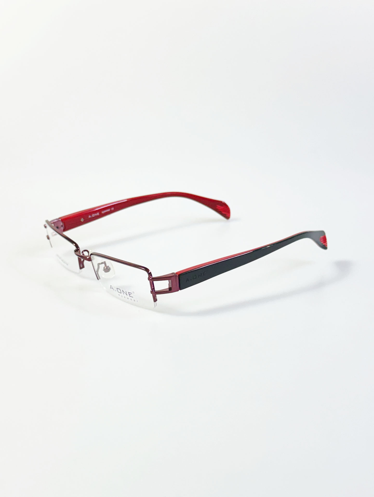 A.ONE Wine Red Half-Rim Square Metal Glasses