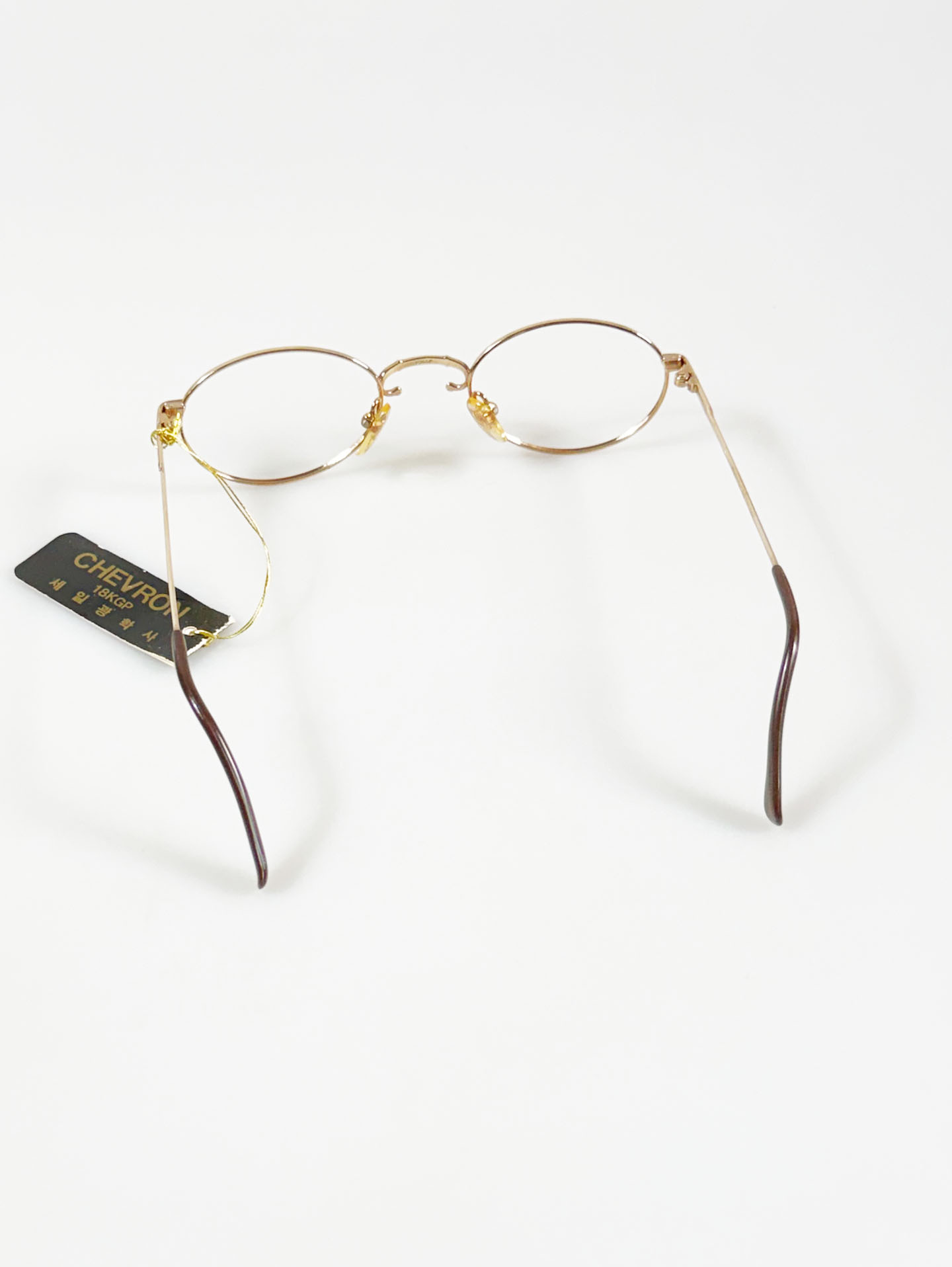 90's CHEVRON Gold Slim Oval Metal Frame Glasses