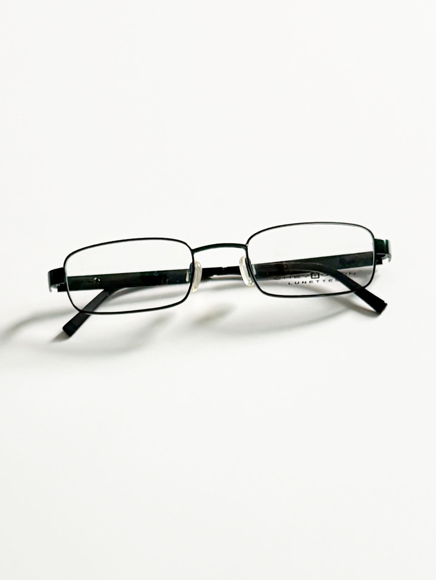 90's CHEVIGNON Dark Green Slim Square Metal Frame Glasses