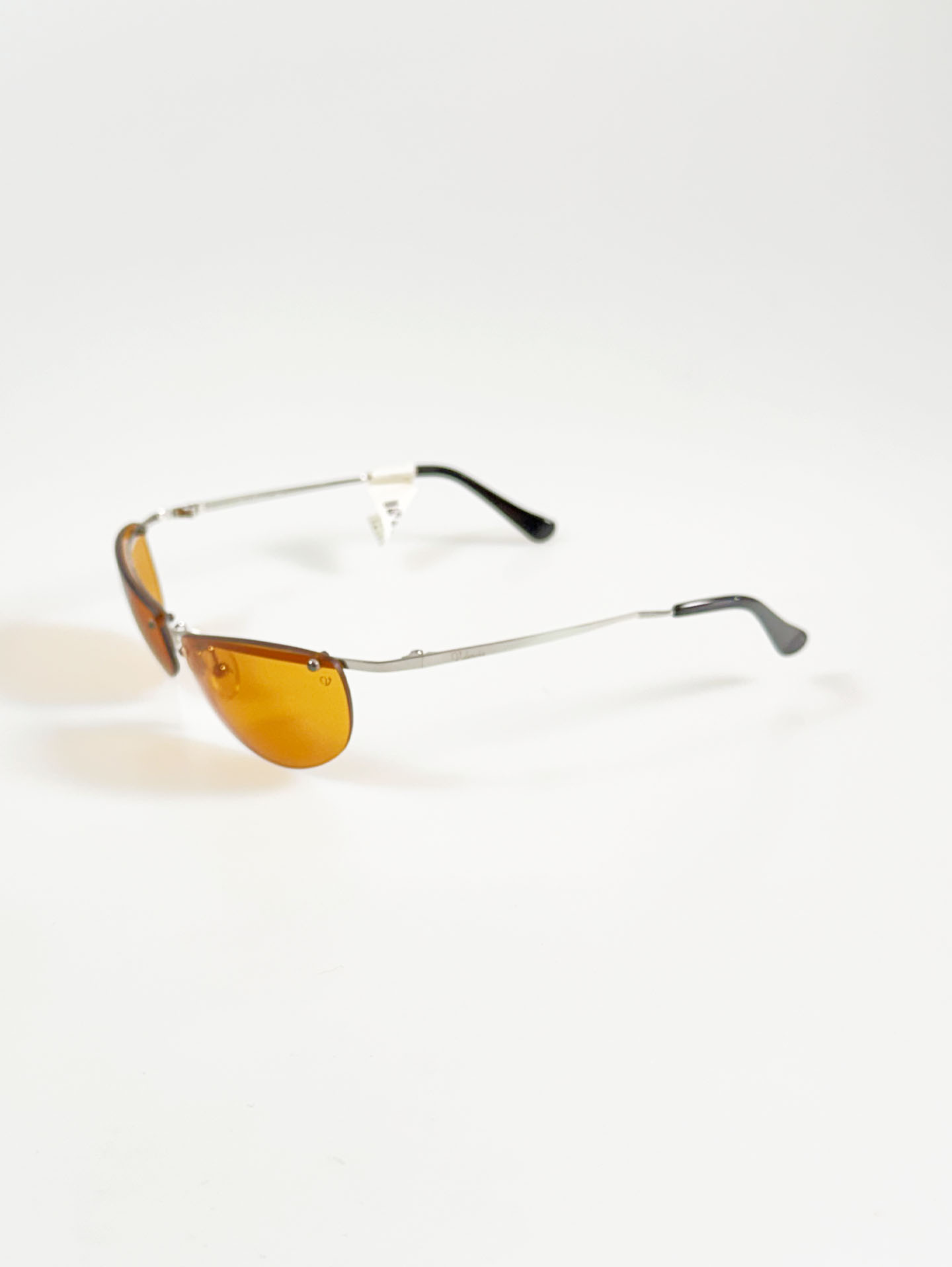 SILVIO VALENCIA Silver Rimless Oval Metal Orange Tint Sunglasses