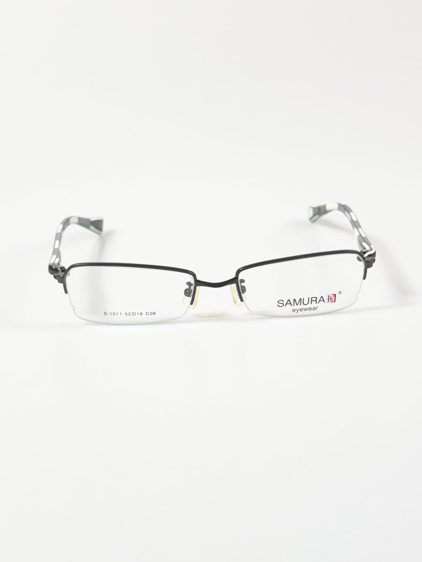 SAMURAI Eyewear Black Half Rim Square Metal Frame Glasses