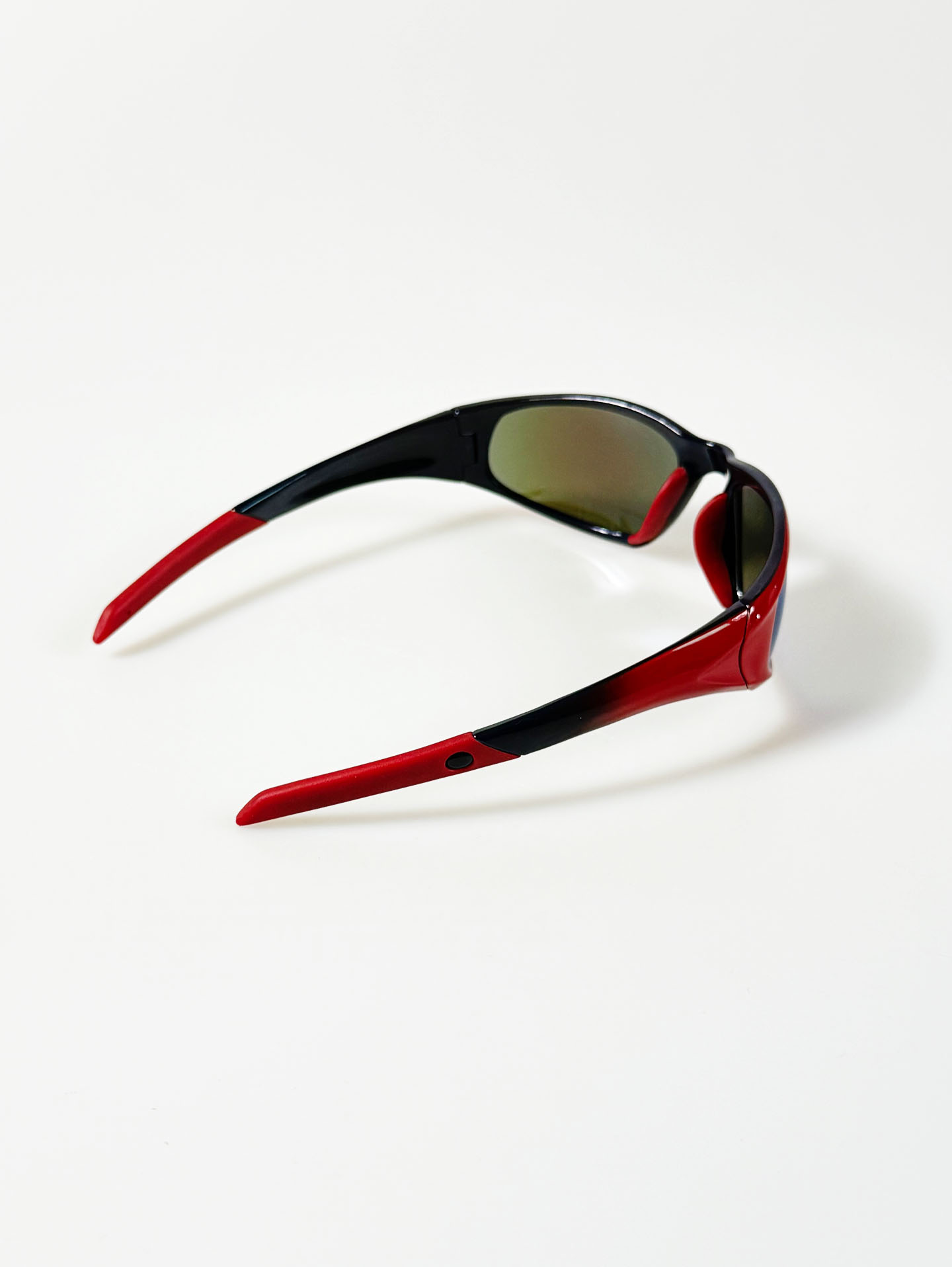 Red Black Two-Tone Square Wraparound Mirrored Sunglasses