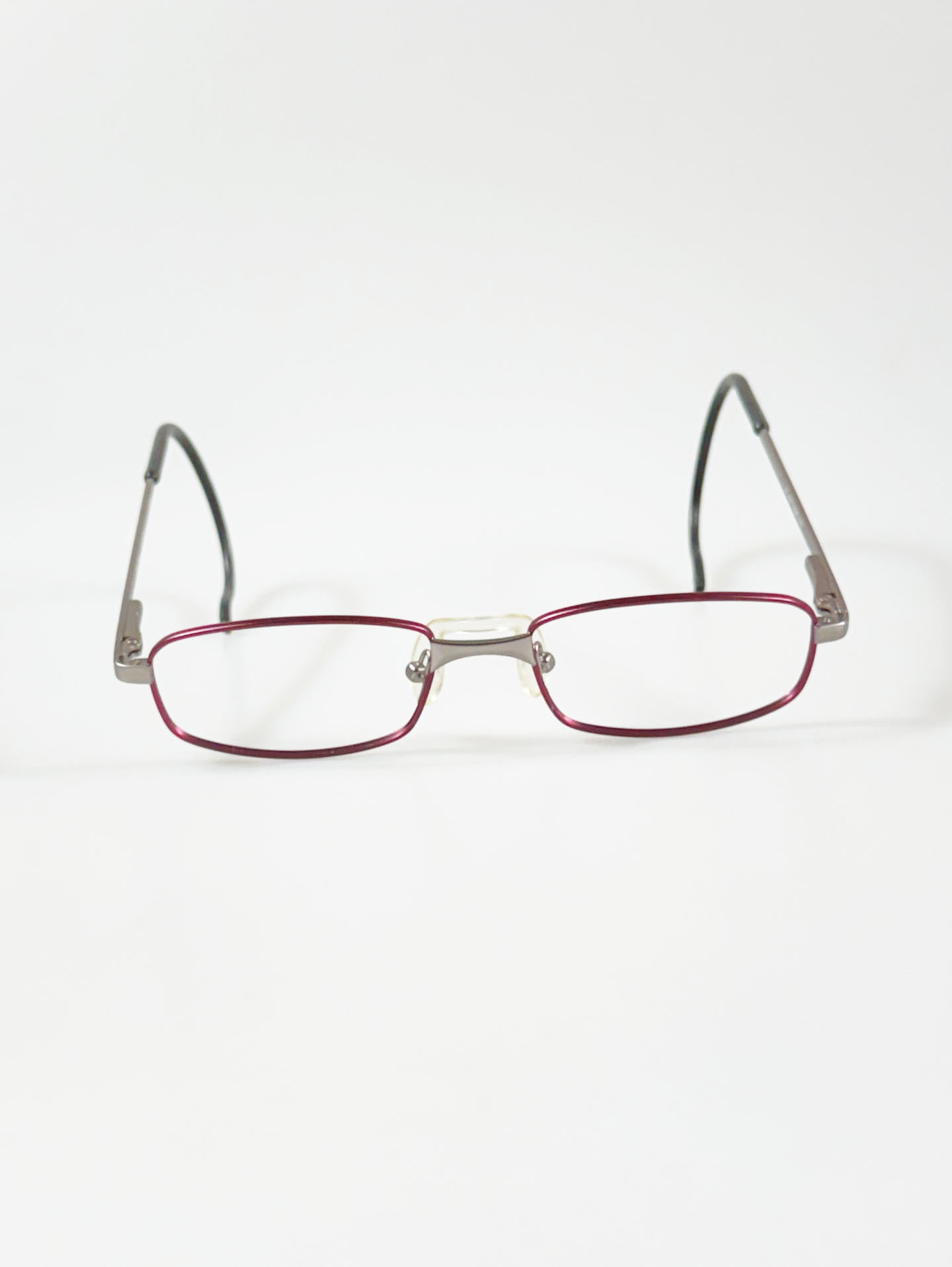 SARA & JOHN Burgundy & Silver Slim Square Metal Glasses