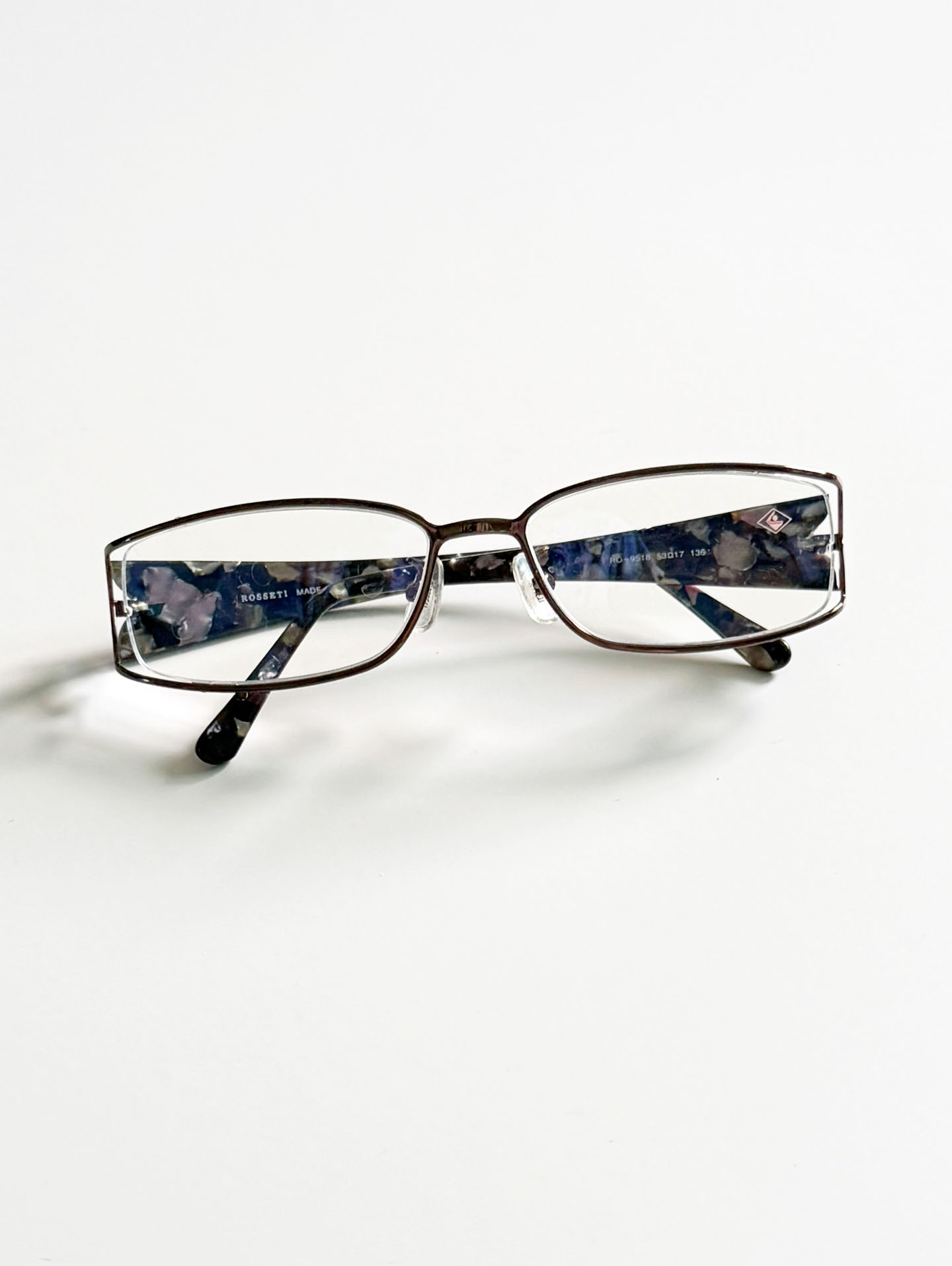 ROSSETI Brown Slim Square Metal Combination Frame Glasses