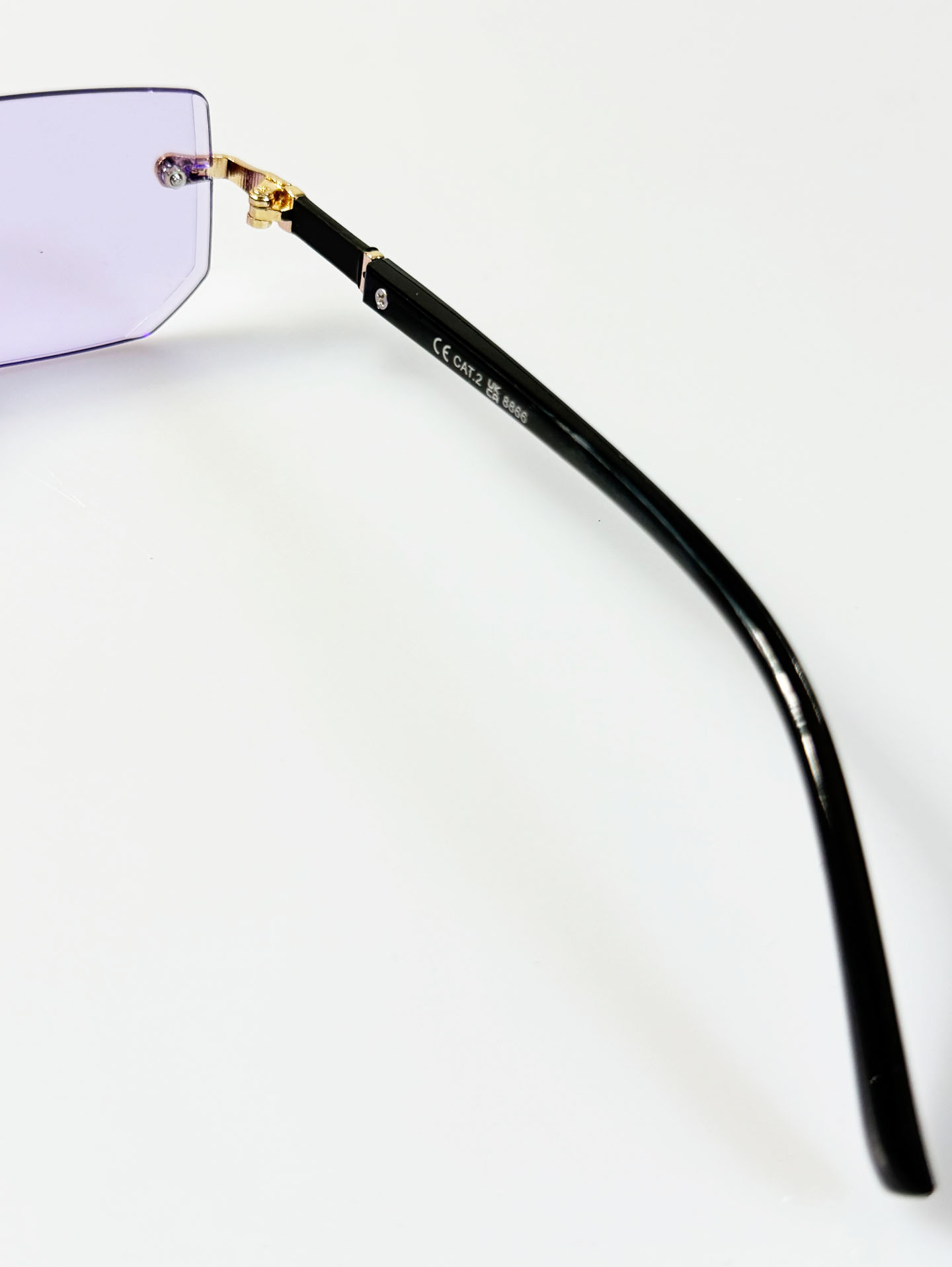 Rimless Square Gold Metal Frame Lavender Tint Sunglasses