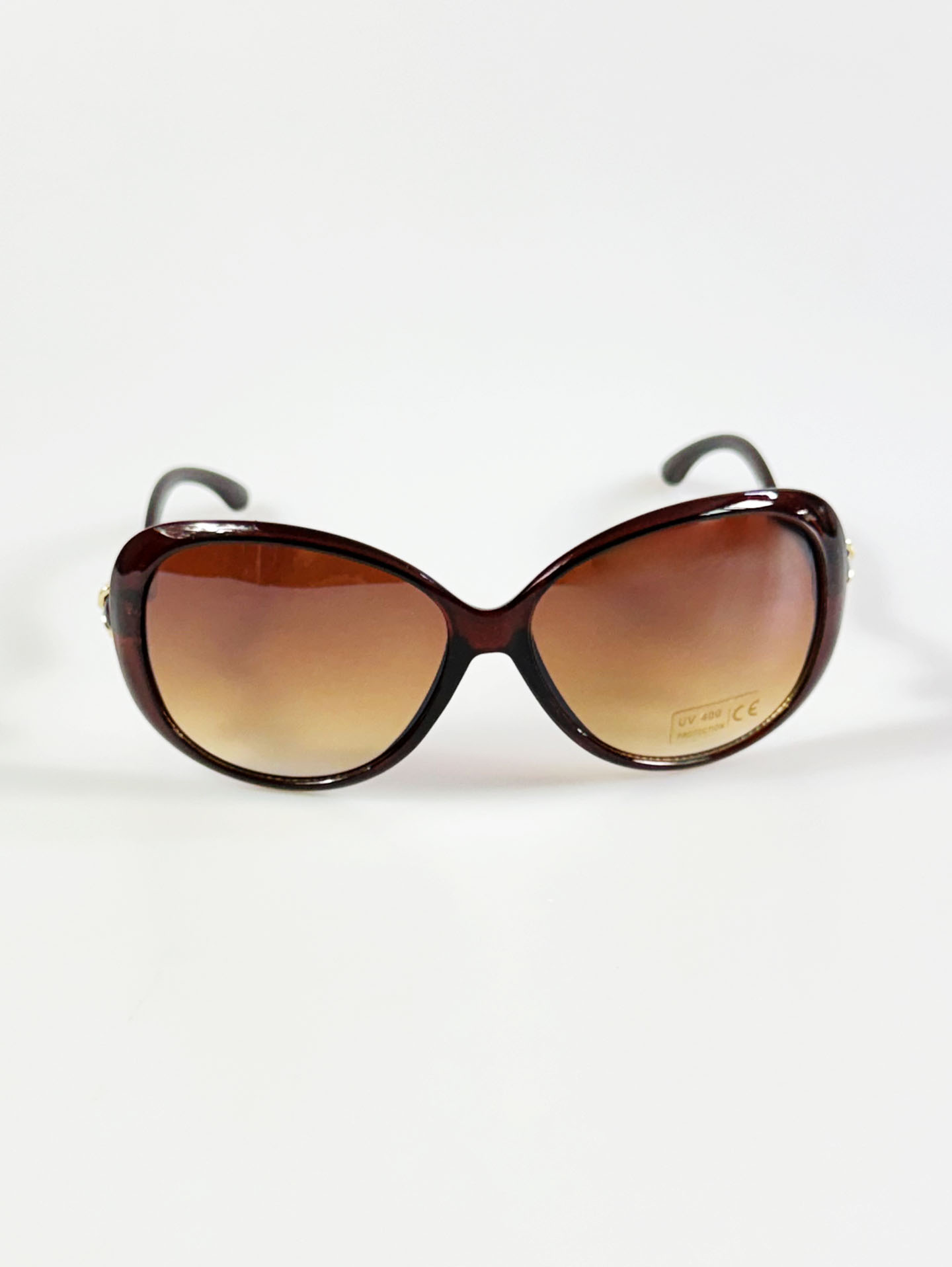 Brown Oversized Butterfly Floral Temple Detail Sunglasses