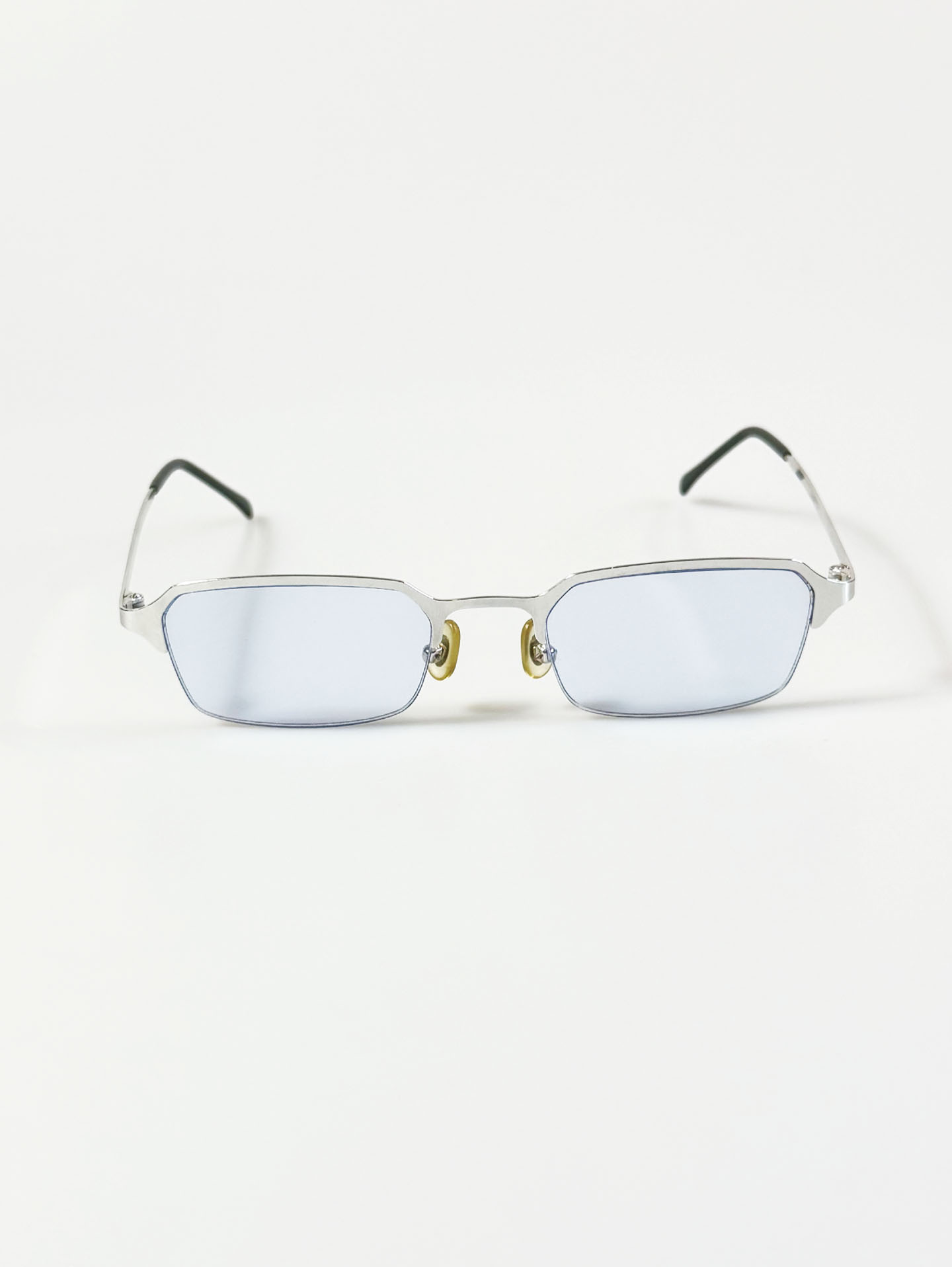 Slim Square Semi-Rimless Silver Metal Tinted Glasses