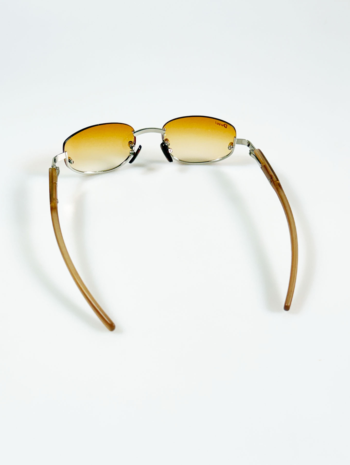 90's DUSCI Brown Gradient Oval Rimless Metal Tint Sunglasses