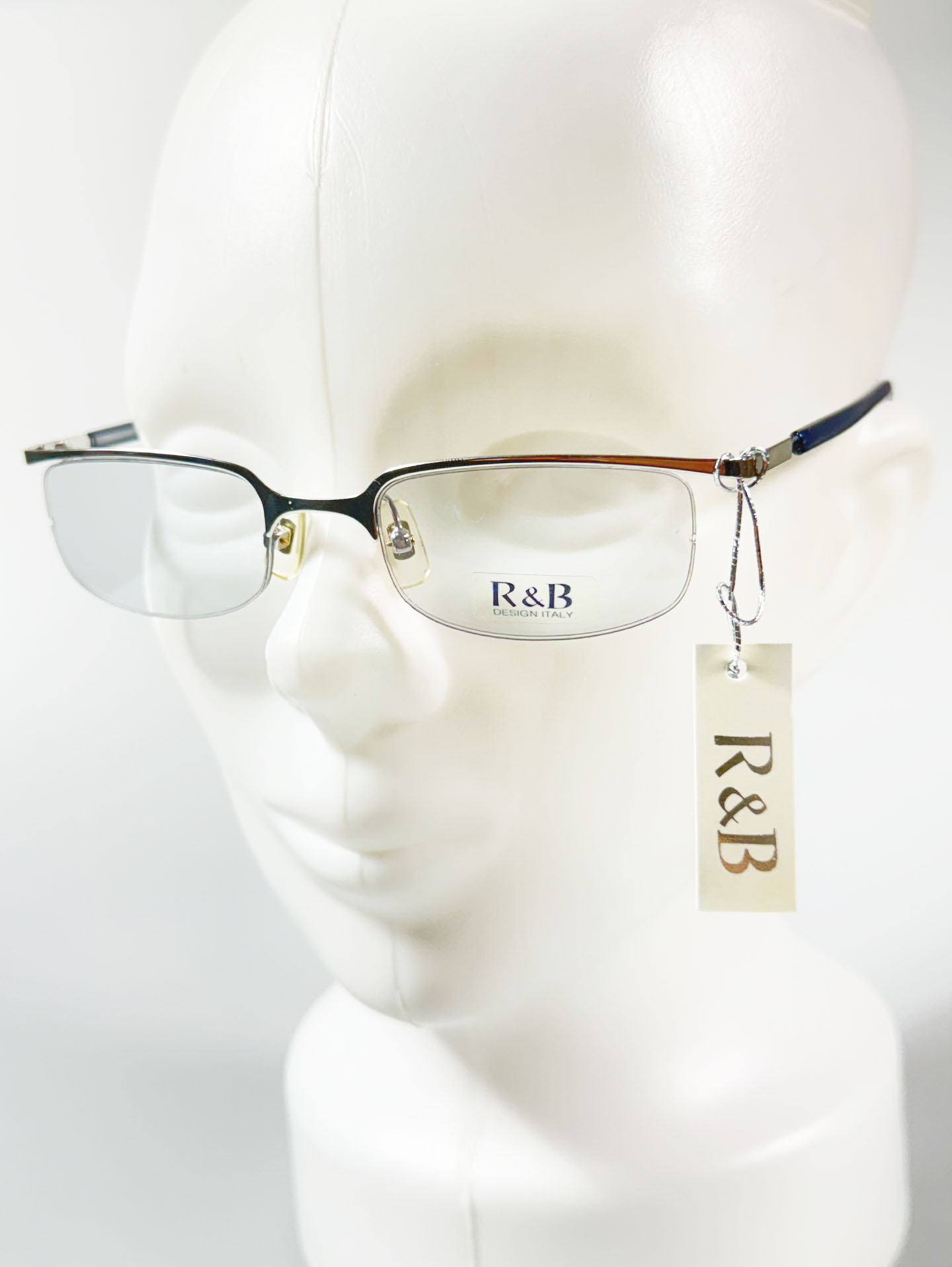 R&B Eywear Silver Semi-Rimless Square Metal Frame Glasses