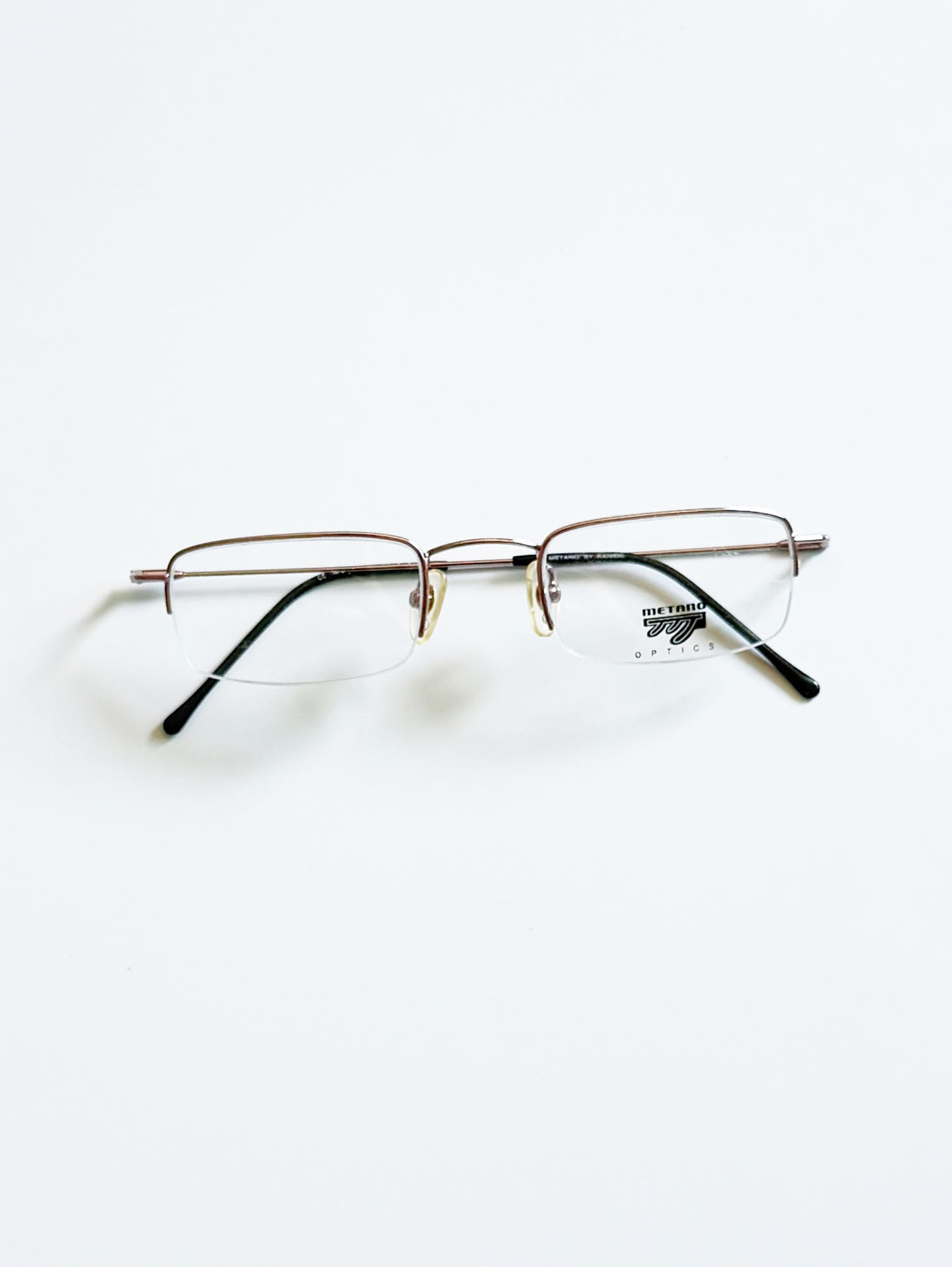 90's METANO Light Pink Metal Semi-Rimless Square Frame Glasses