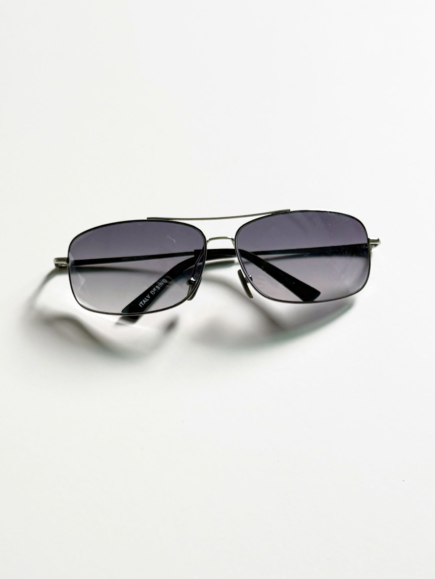 Silver Double Bridge Slim Square Sunglasses