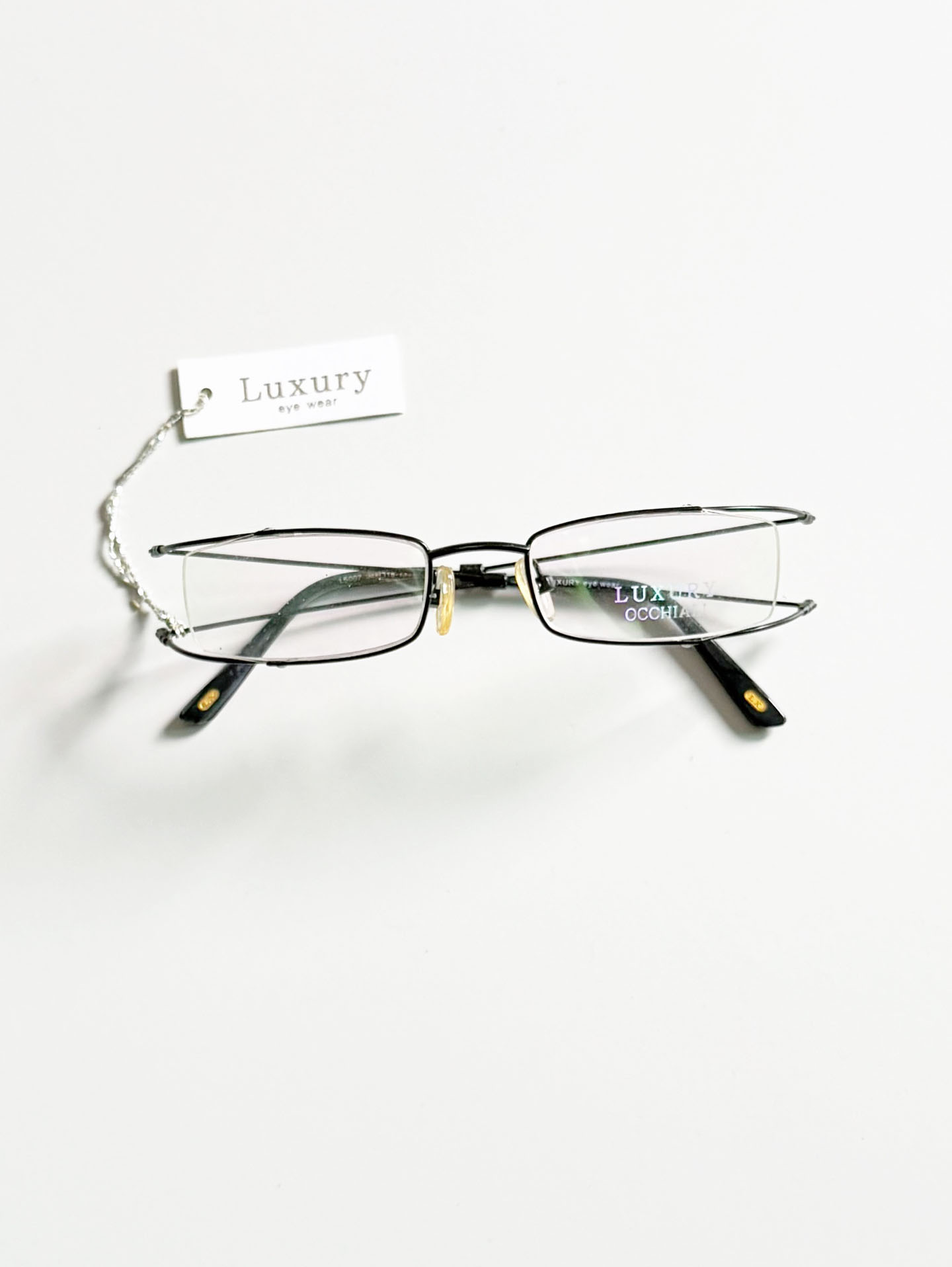 Luxury Occhiali Black Slim Square Metal Frame Glasses
