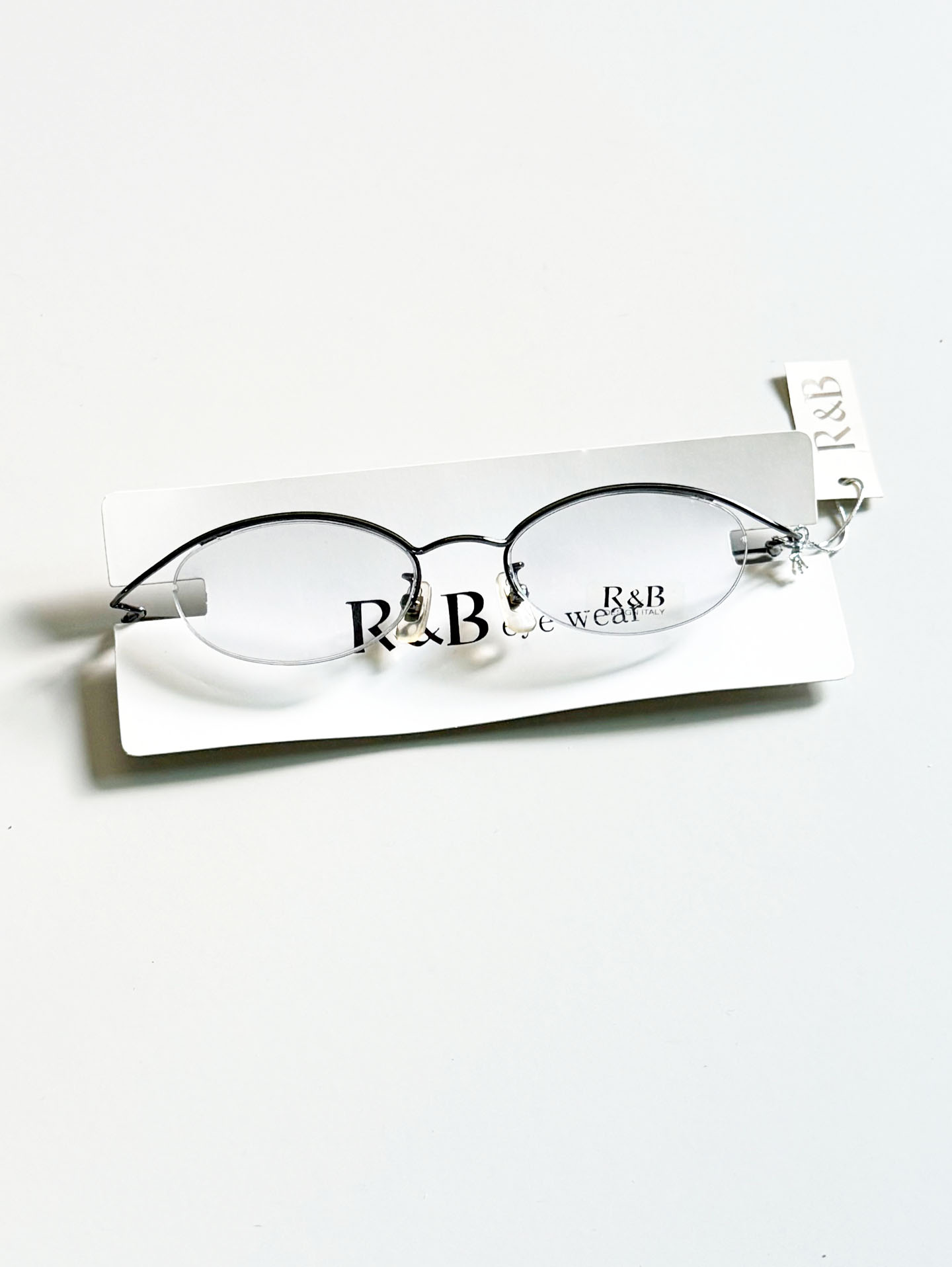 R&B Eyewear Silver Slim Oval Semi-Rimless Metal Glasses