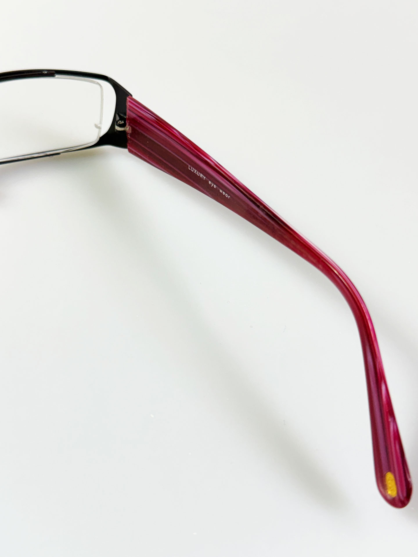LUXURY OCCHIALI Burgundy Metal Slim Square Frame Glasses