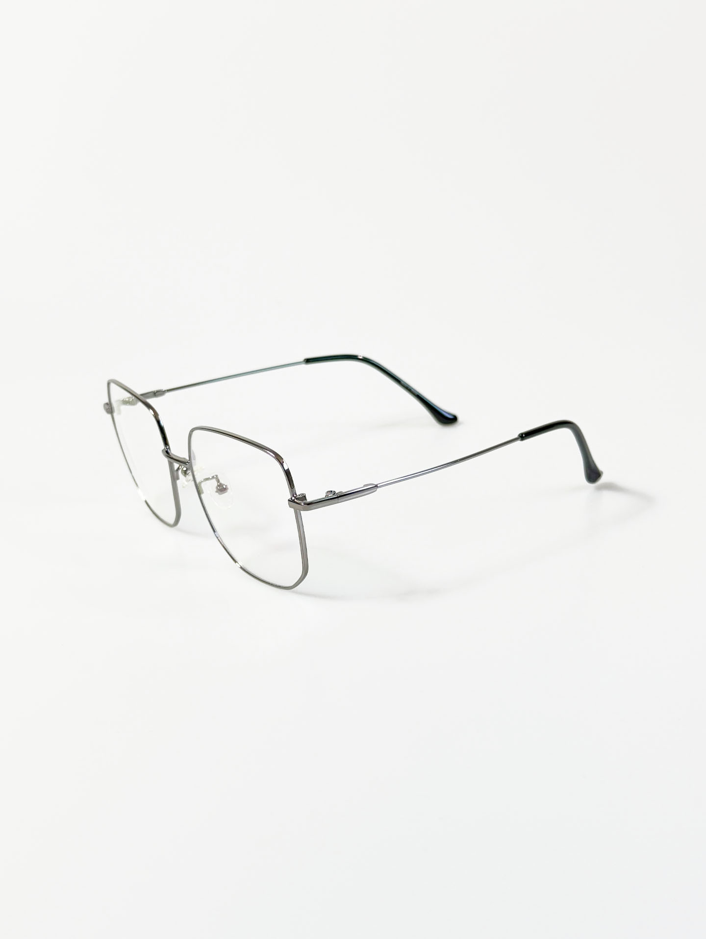 Dark Silver Oversized Square Metal Frame Glasses