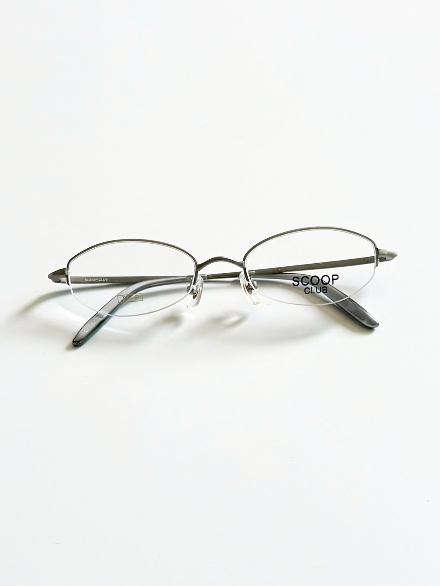 SCOOP CLUB Silver Titanium Oval Half-Rim Glasses
