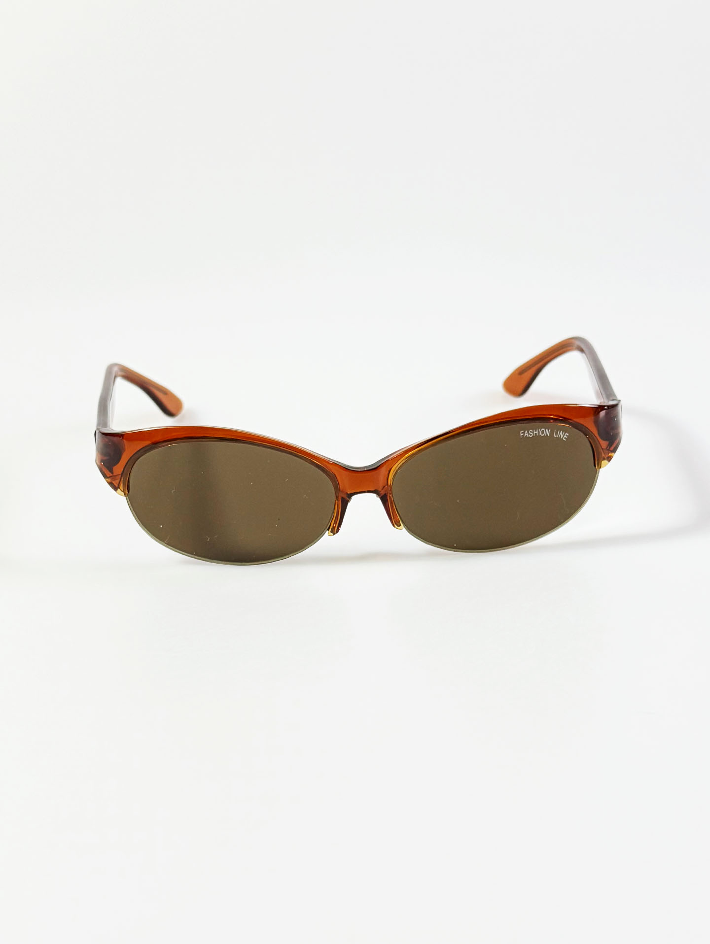 90’s FASHION LINE Amber Oval Wrap Half-Rim Sunglasses