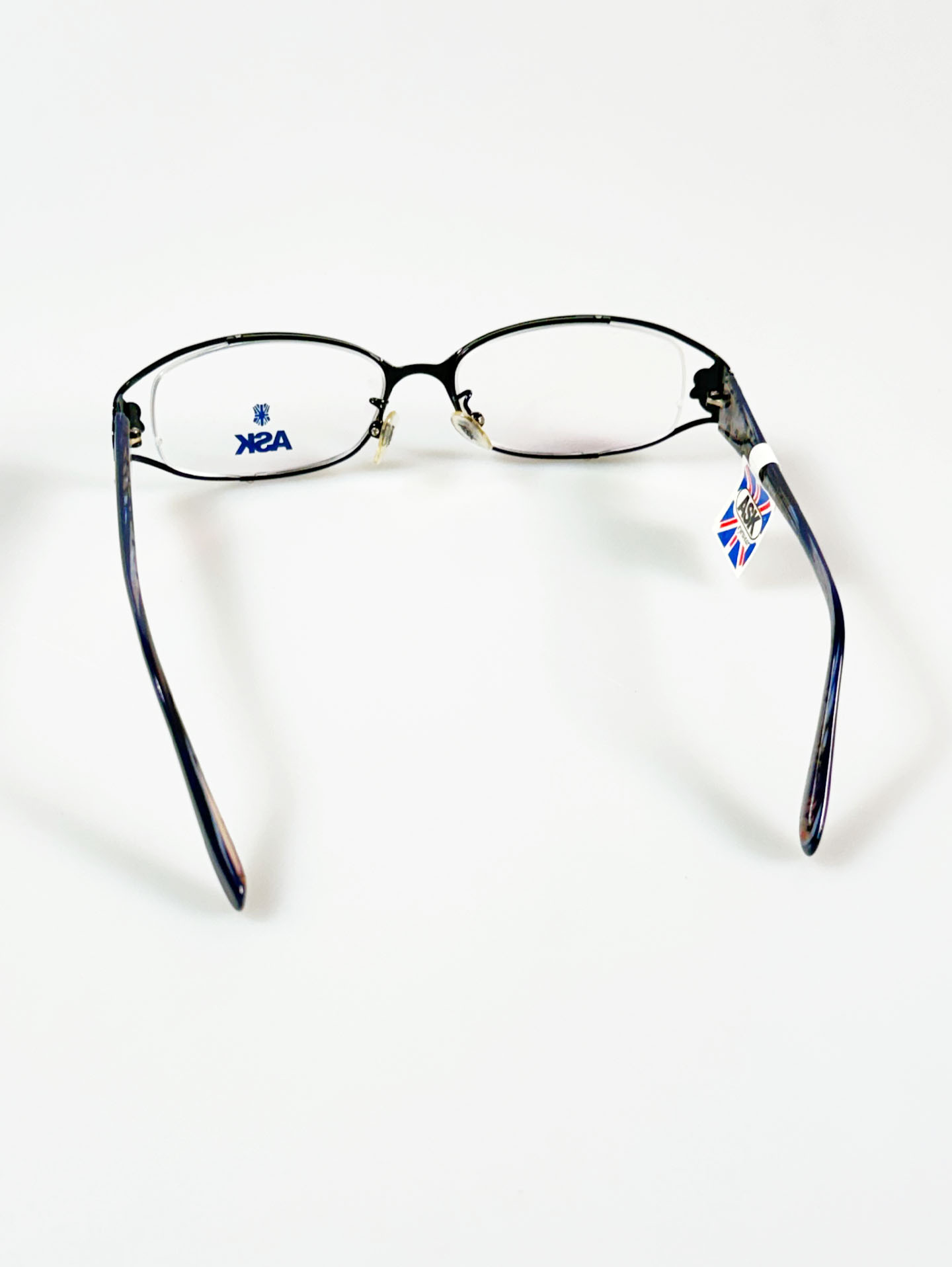 ASK Navy Floral Slim Oval Metal Frame Glasses