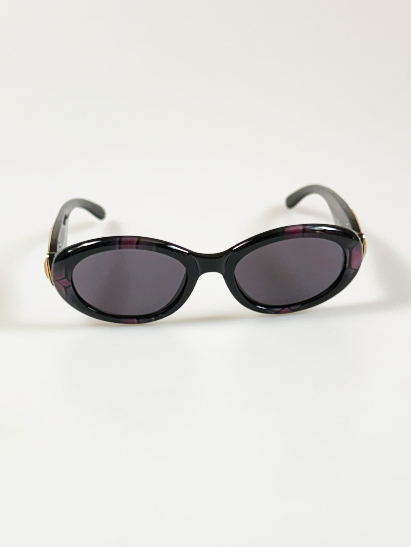 90's Italy Black & Purple Bold Oval Frame Sunglasses