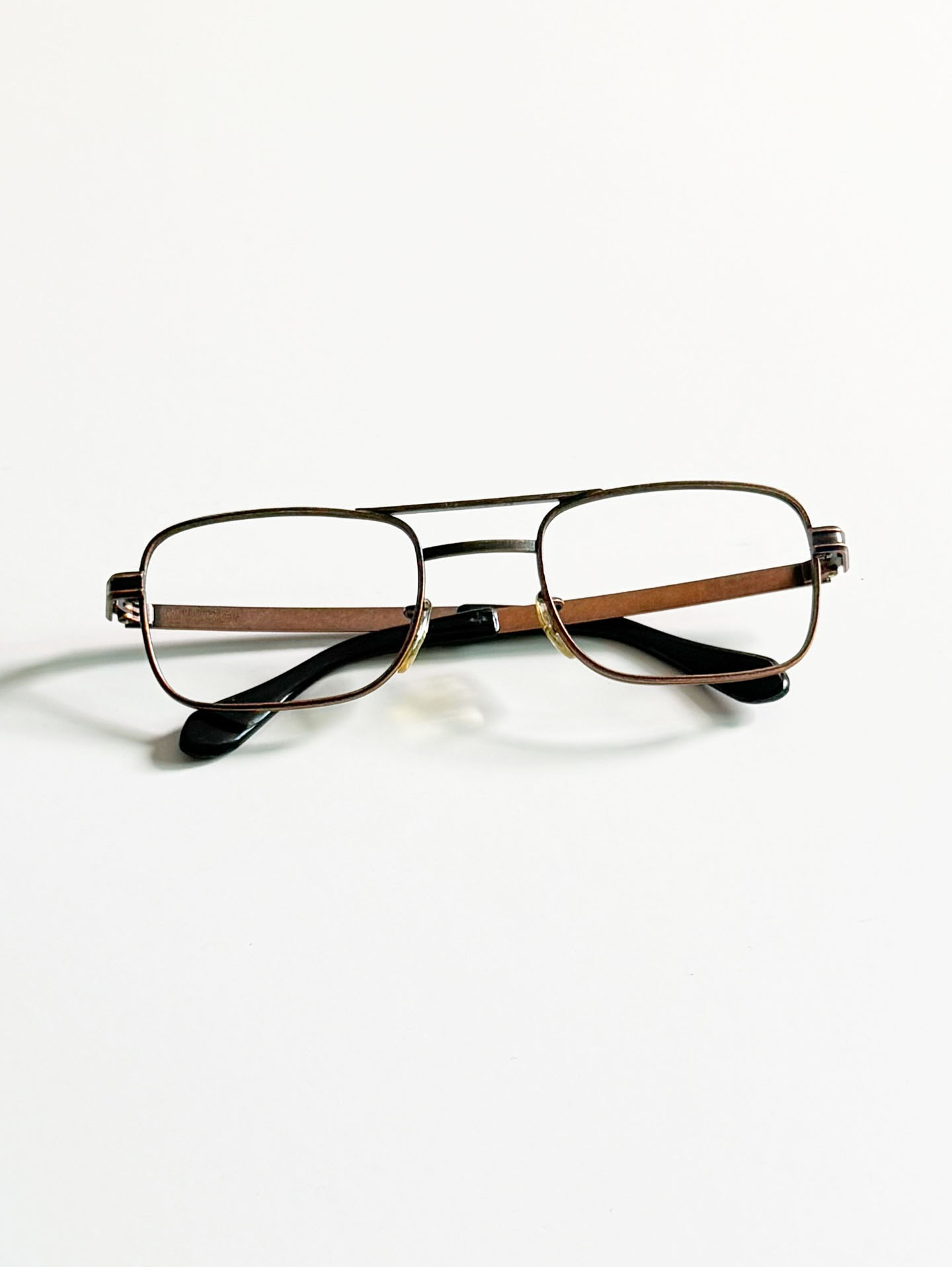 90's UNIVERSAL Antique Brown Square Aviator Metal Frame Glasses