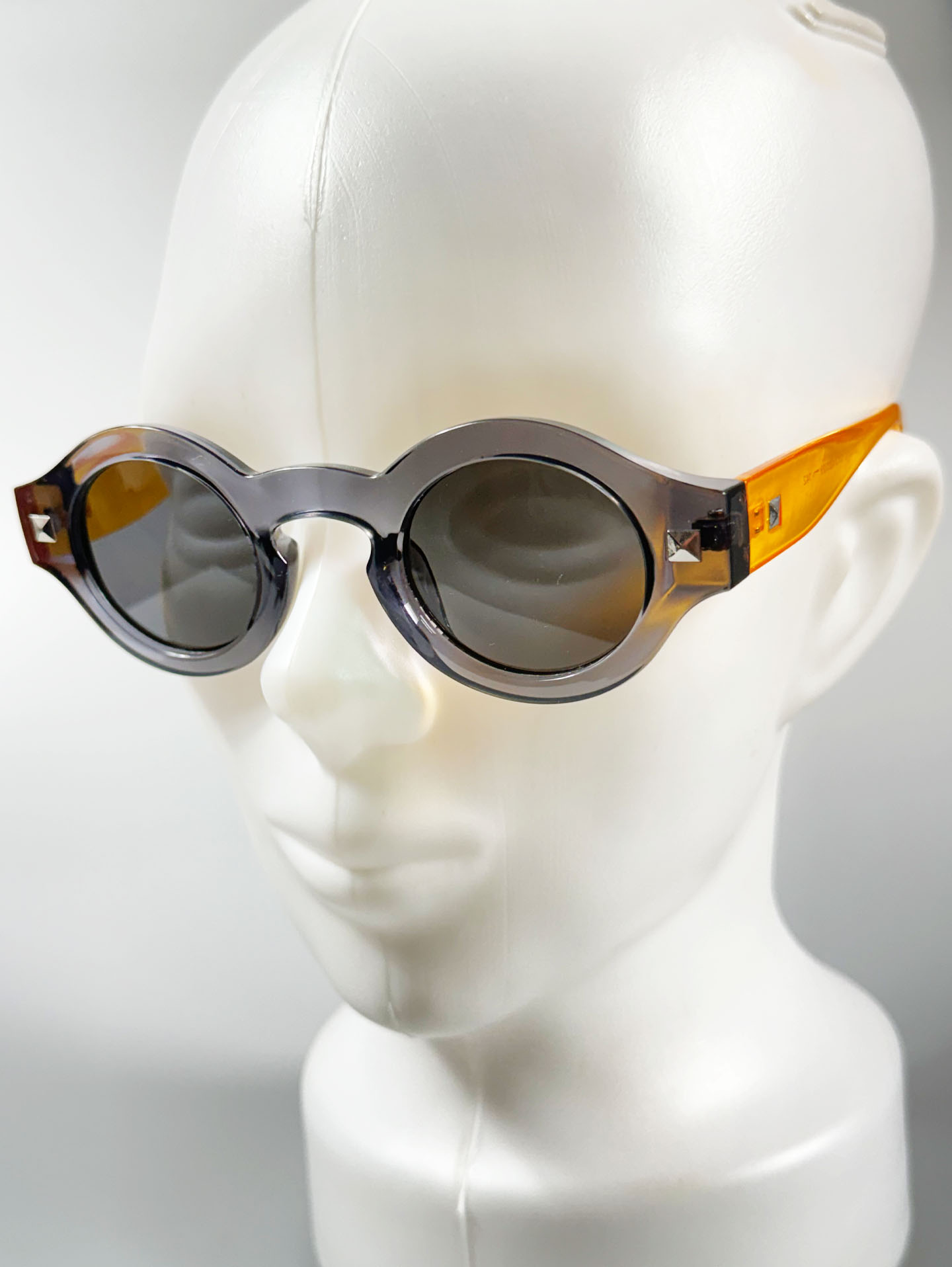 Smoke Gray & Amber Two-Tone Bold Round Sunglasses