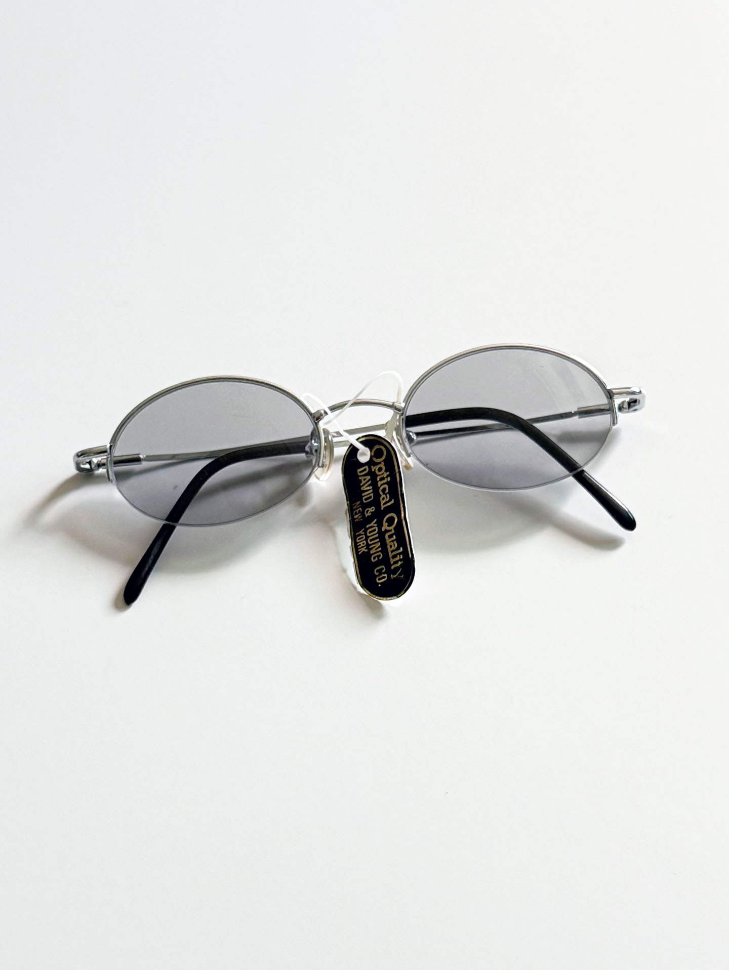 90's DAVID & YOUNG Silver Metal Semi-Rimless Oval Tinted Glasses