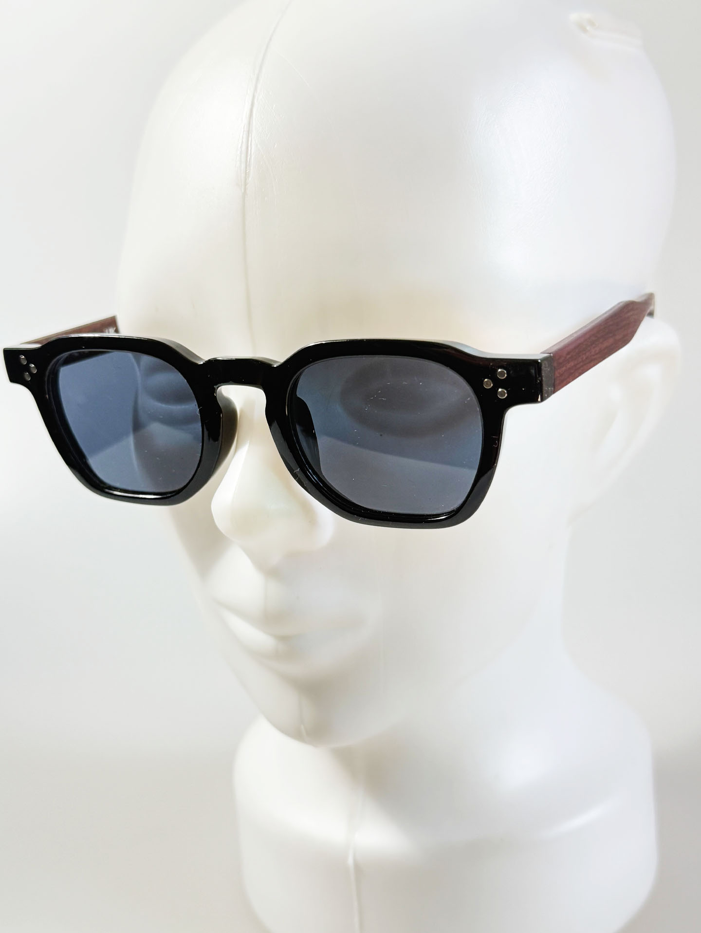 Black Bold Square Wood-Pattern Temples Sunglasses
