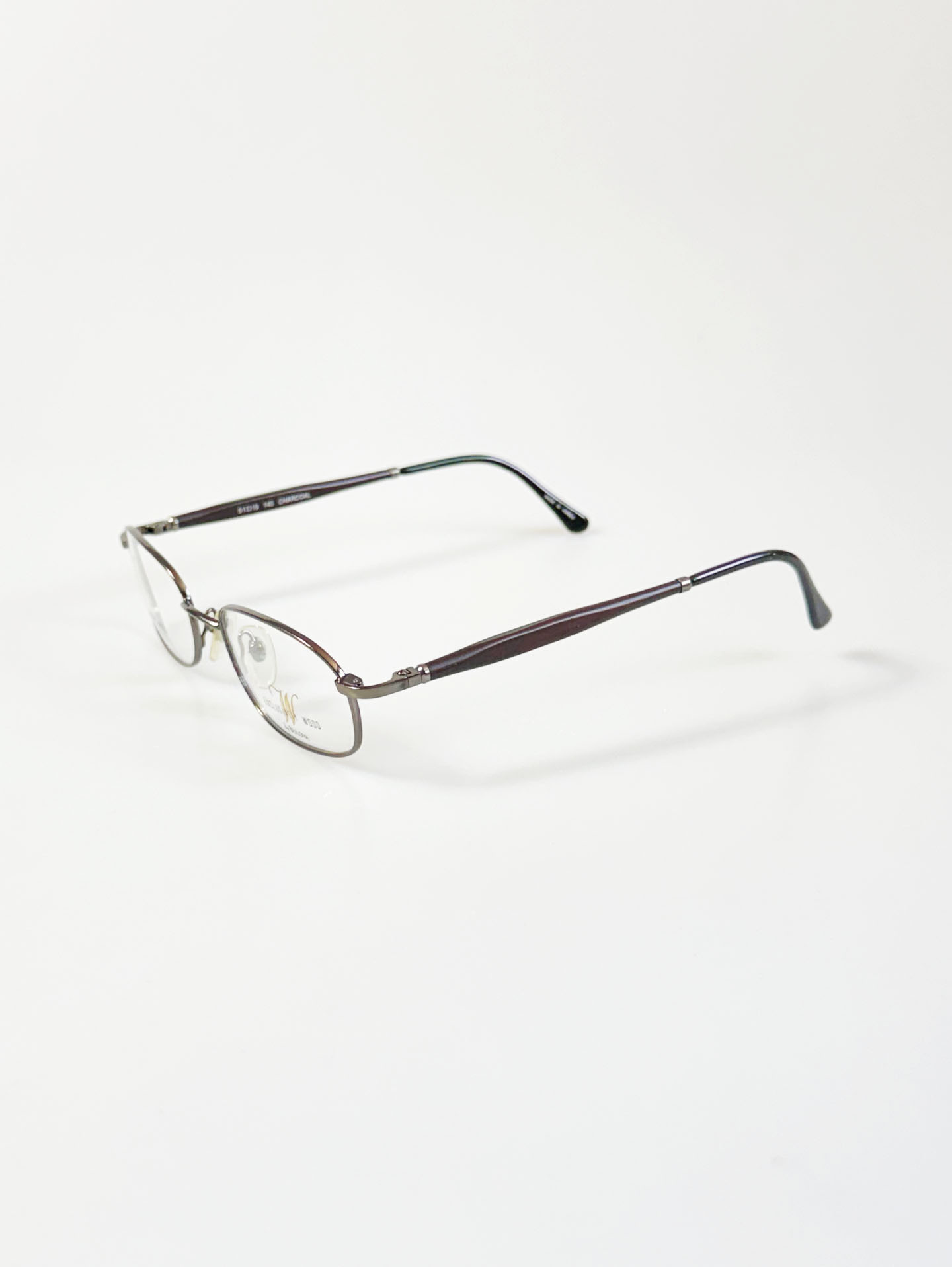 90's BULOVA Charcoal Metal Square Exotic Wood Temples Glasses