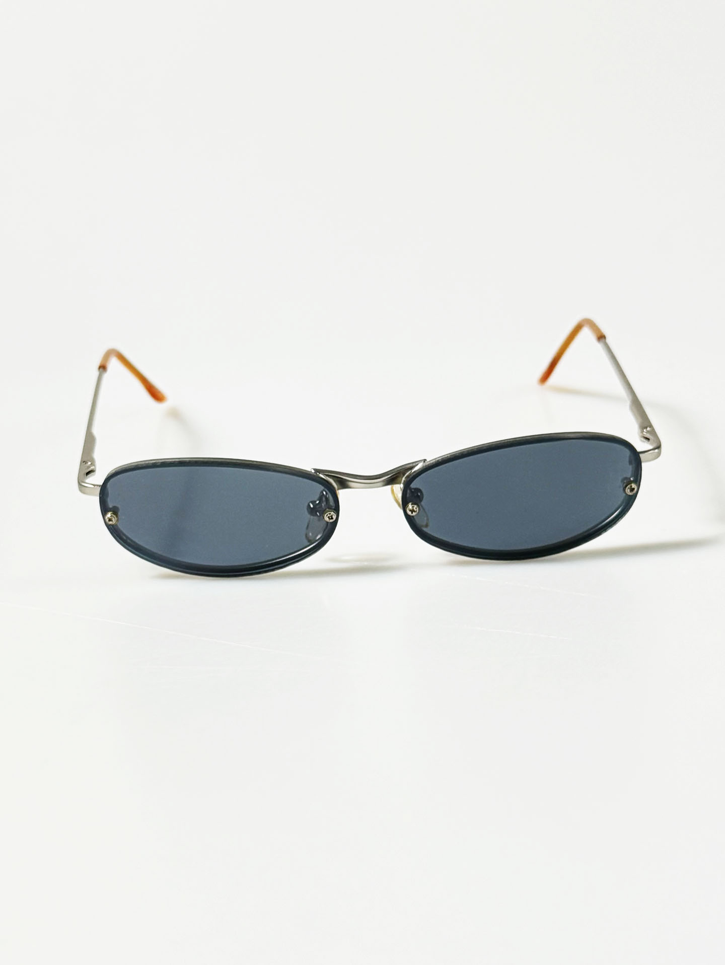 90's Silver Metal Rimless Slim Oval Sunglasses