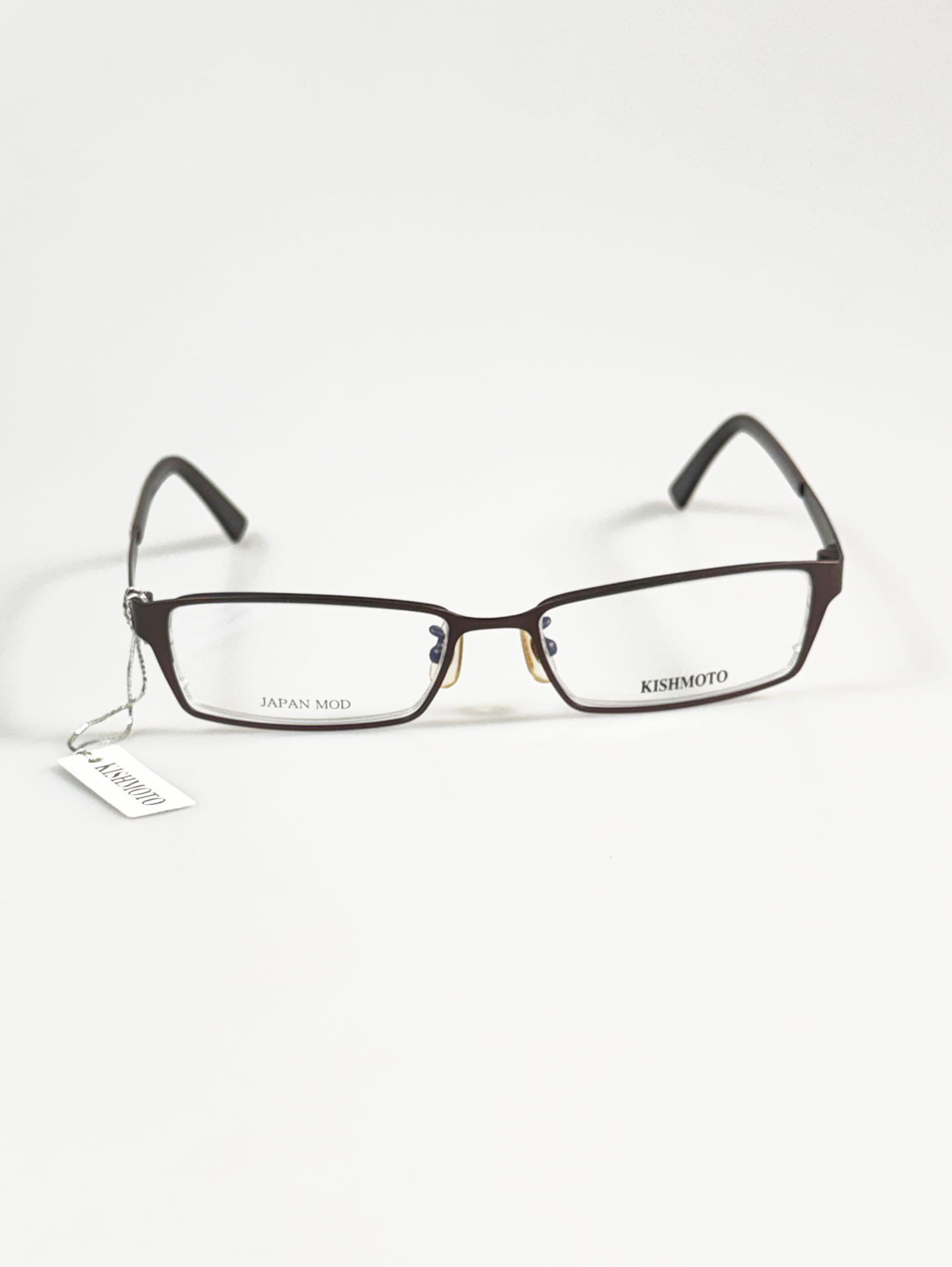 KISHMOTO Japan Dark Brown Slim Square Metal Frame Glasses