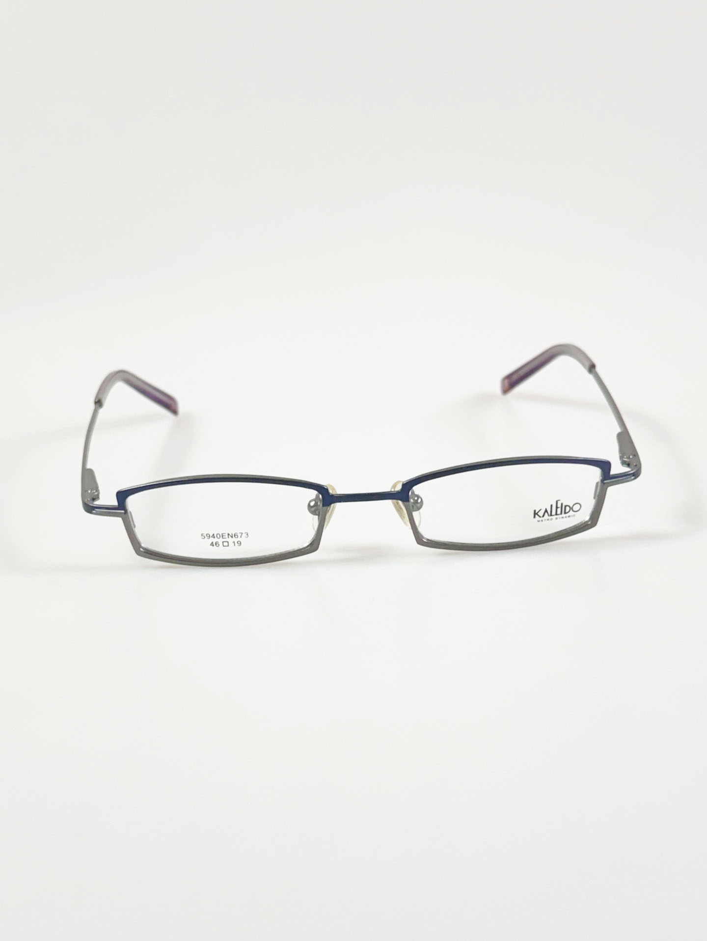 KALEIDO Blue & Gunmetal Two-Tone Slim Square Glasses