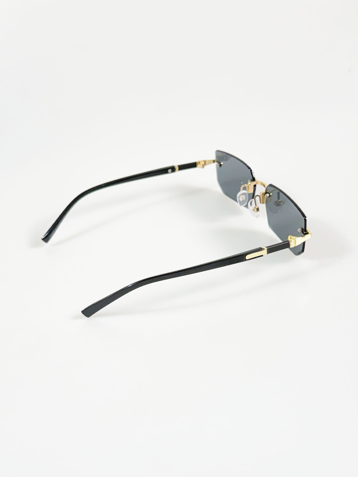 Rimless Square Black Gold Metal Frame Sunglasses