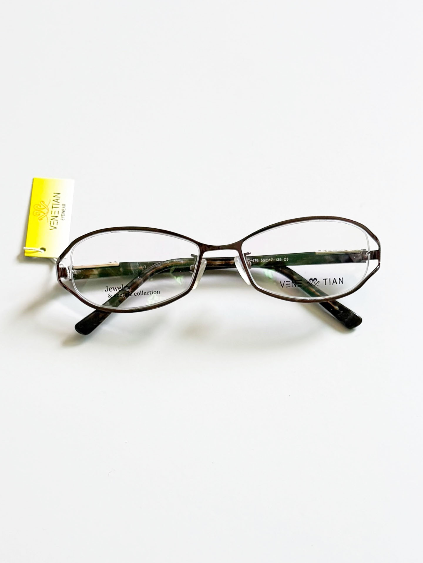 VENETIAN Brown Slim Geometric Metal Frame Glasses