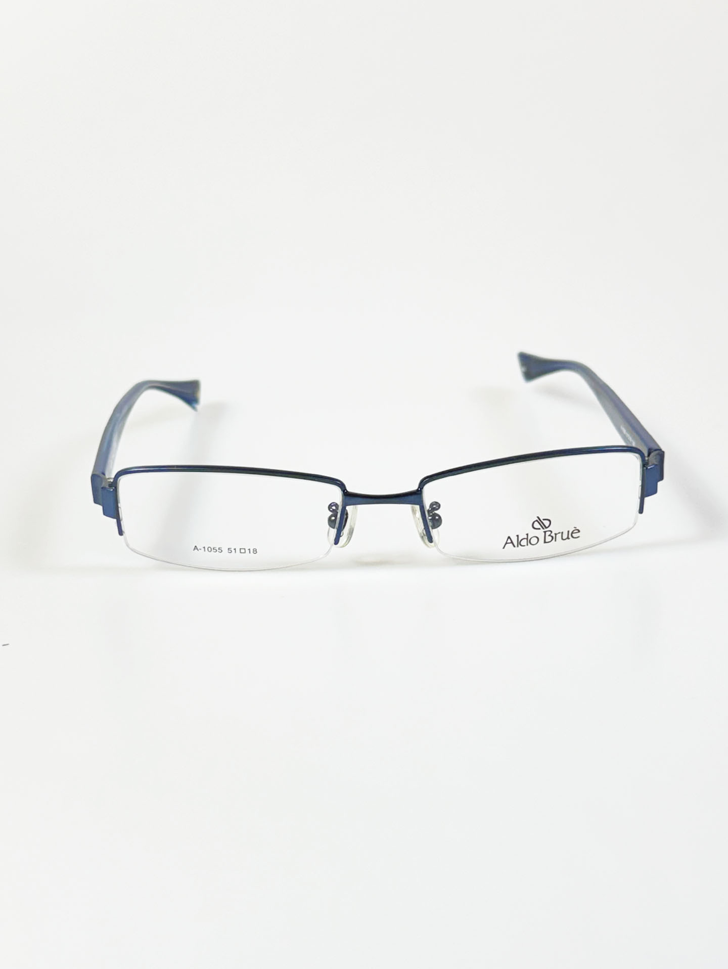 Aldo Brue Semi-Rimless Square Blue Metal Frame Glasses