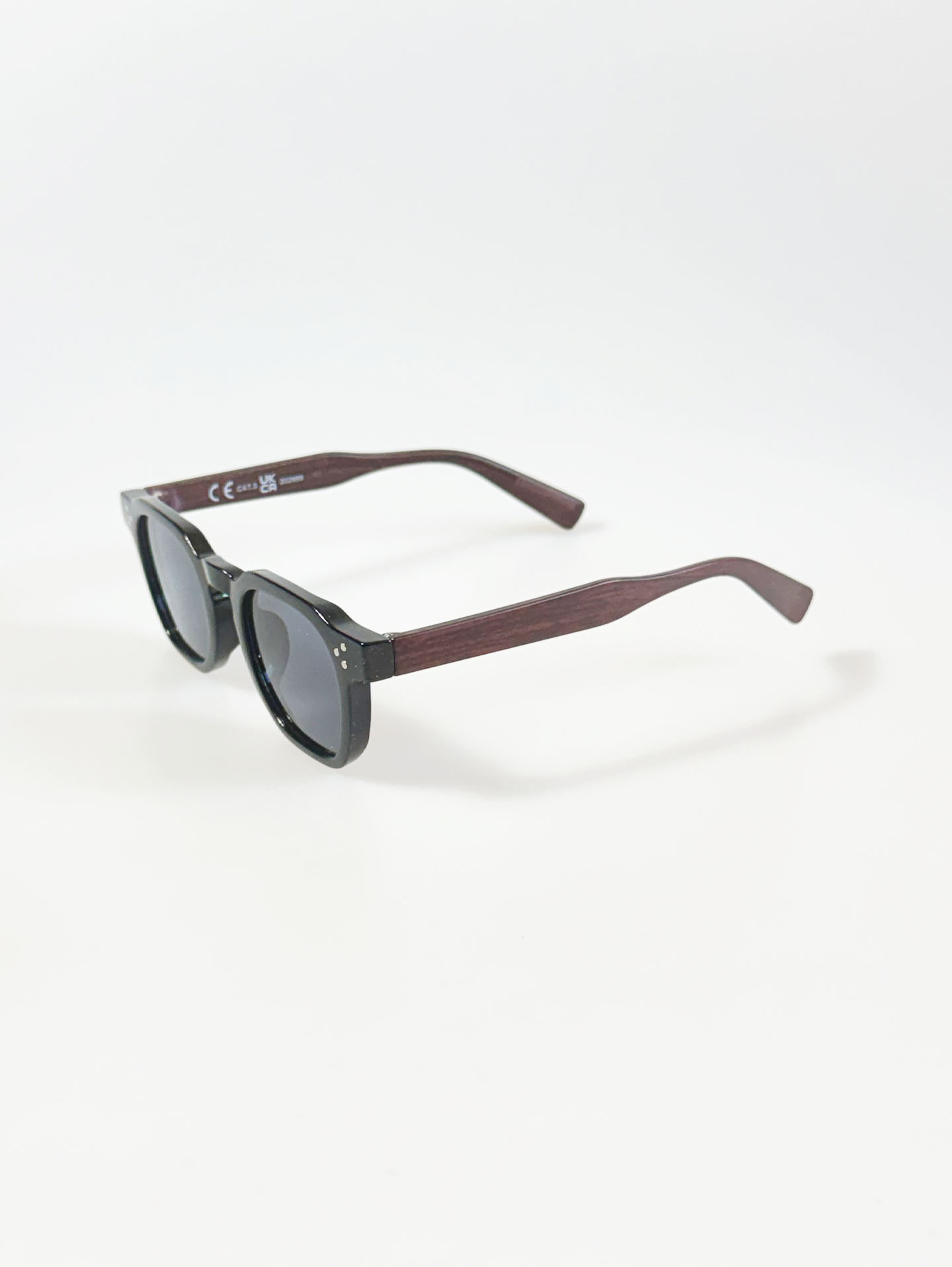 Black Bold Square Wood-Pattern Temples Sunglasses