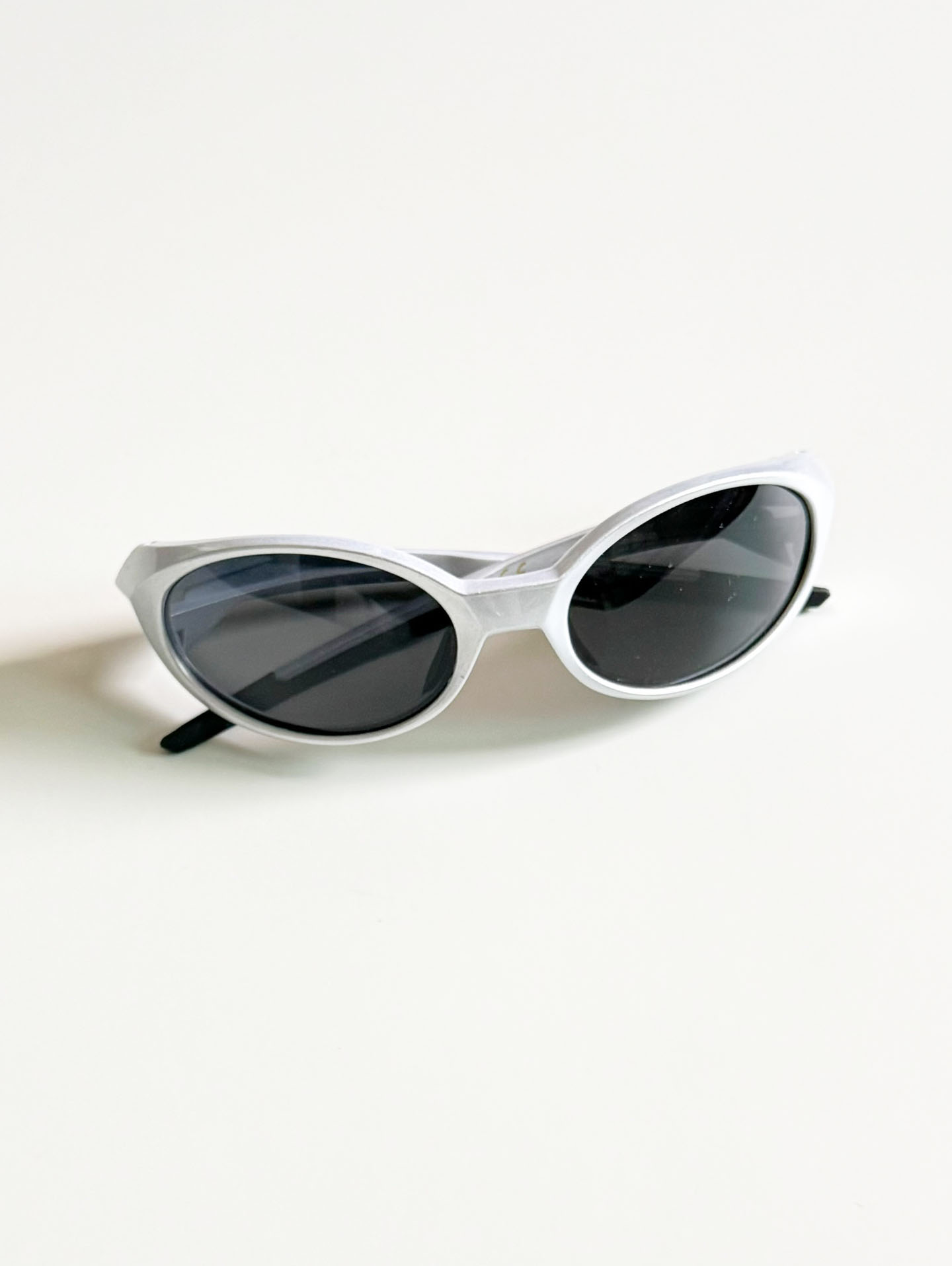 Silver Wraparound Oval Acetate Sport Sunglasses