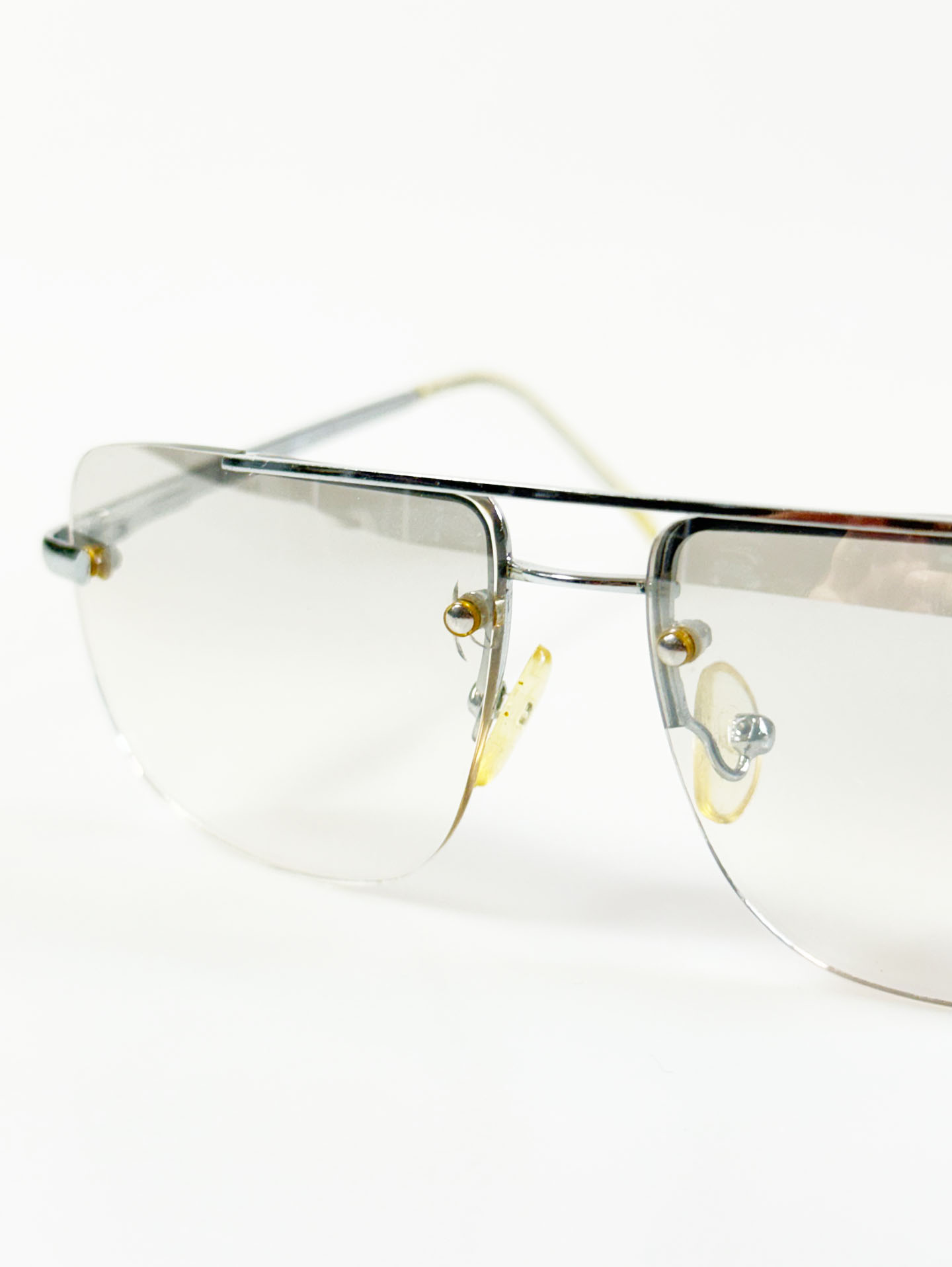 90’s Silver Double Bridge Rimless Square Metal Sunglasses